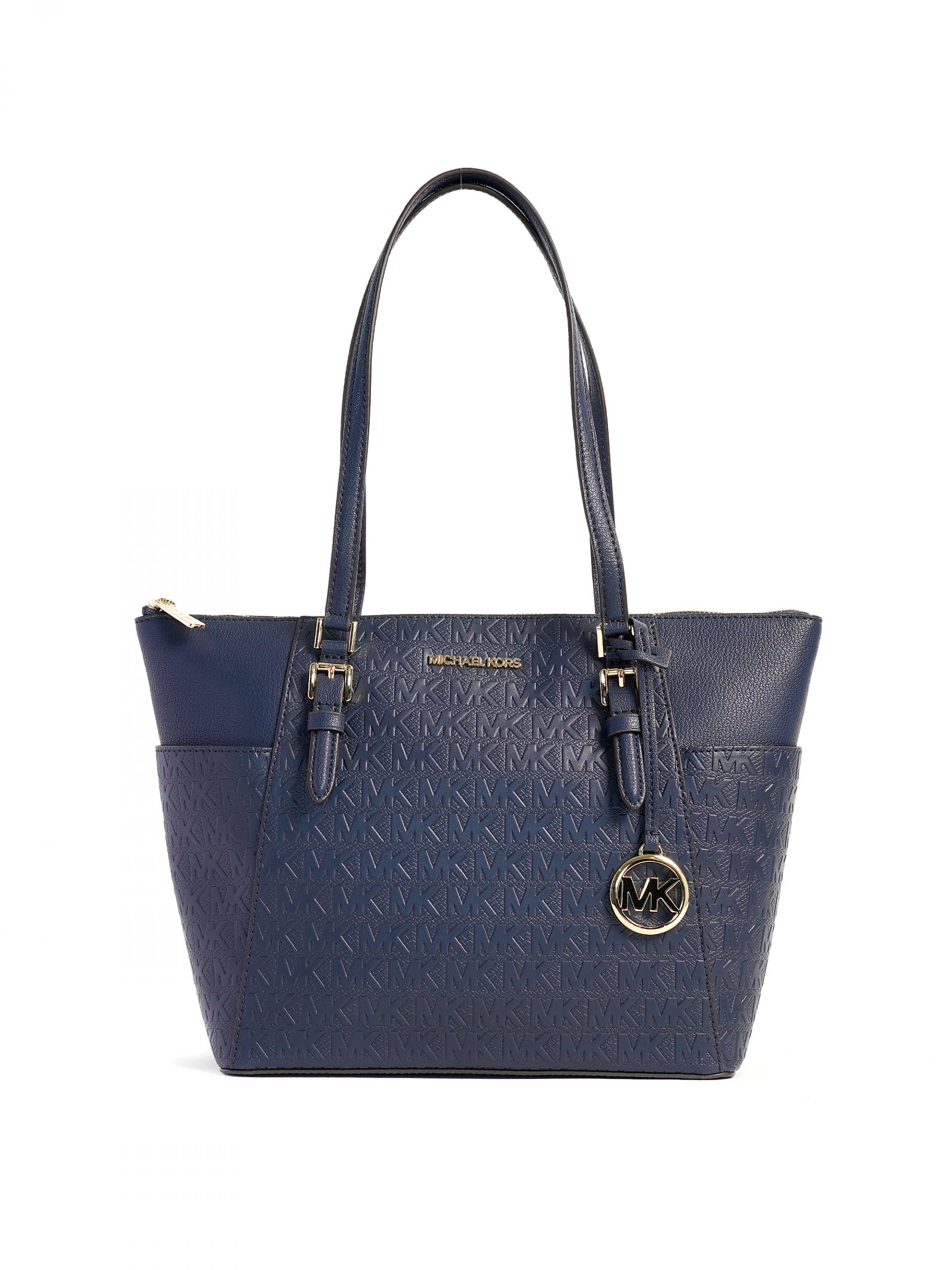 Michael Kors Charlotte Large Top Zip Tote Embossed Navy - Averand