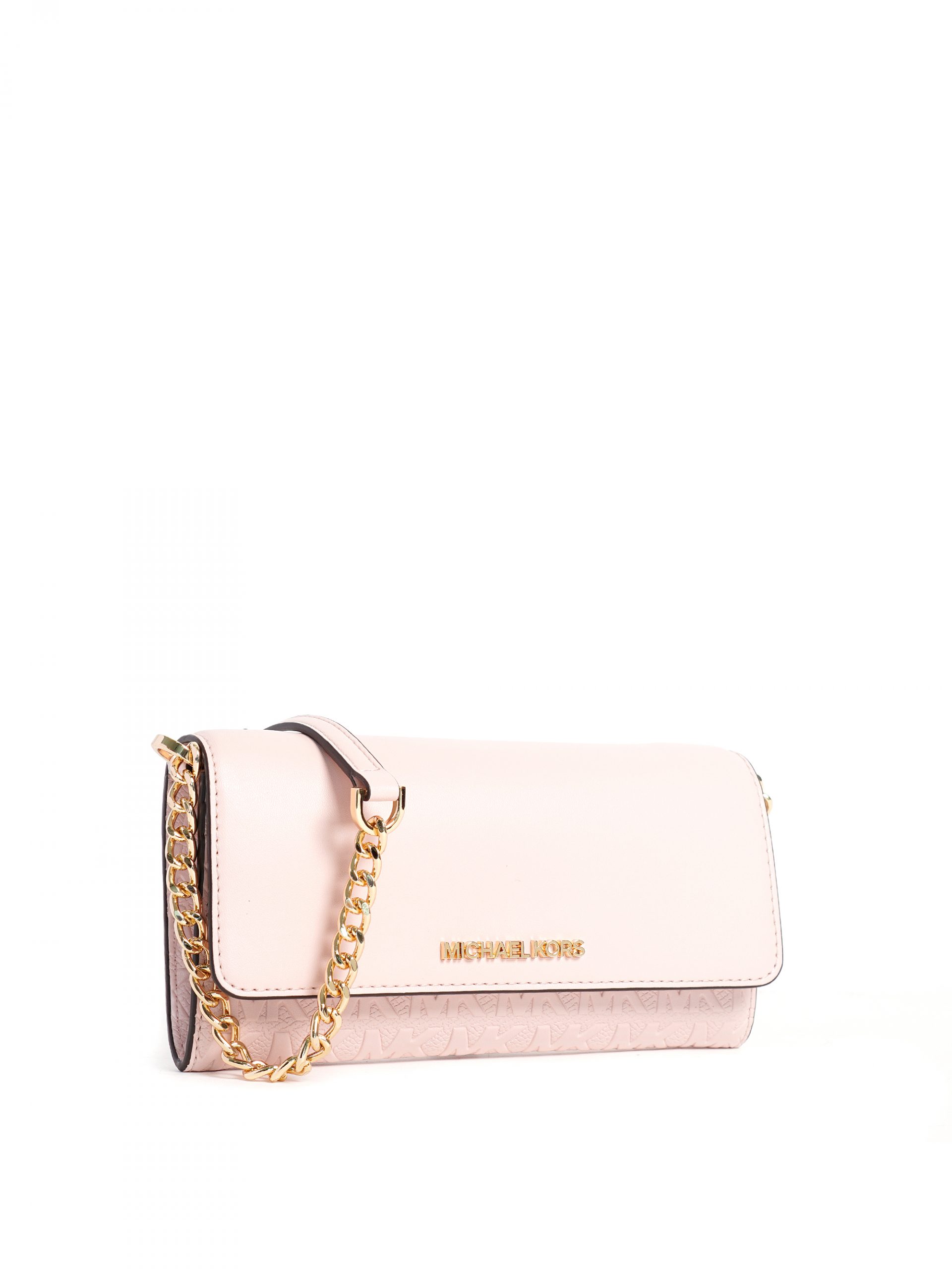 Michael Kors Jet Set Item Large Wallet On A Chain Embossed Powder