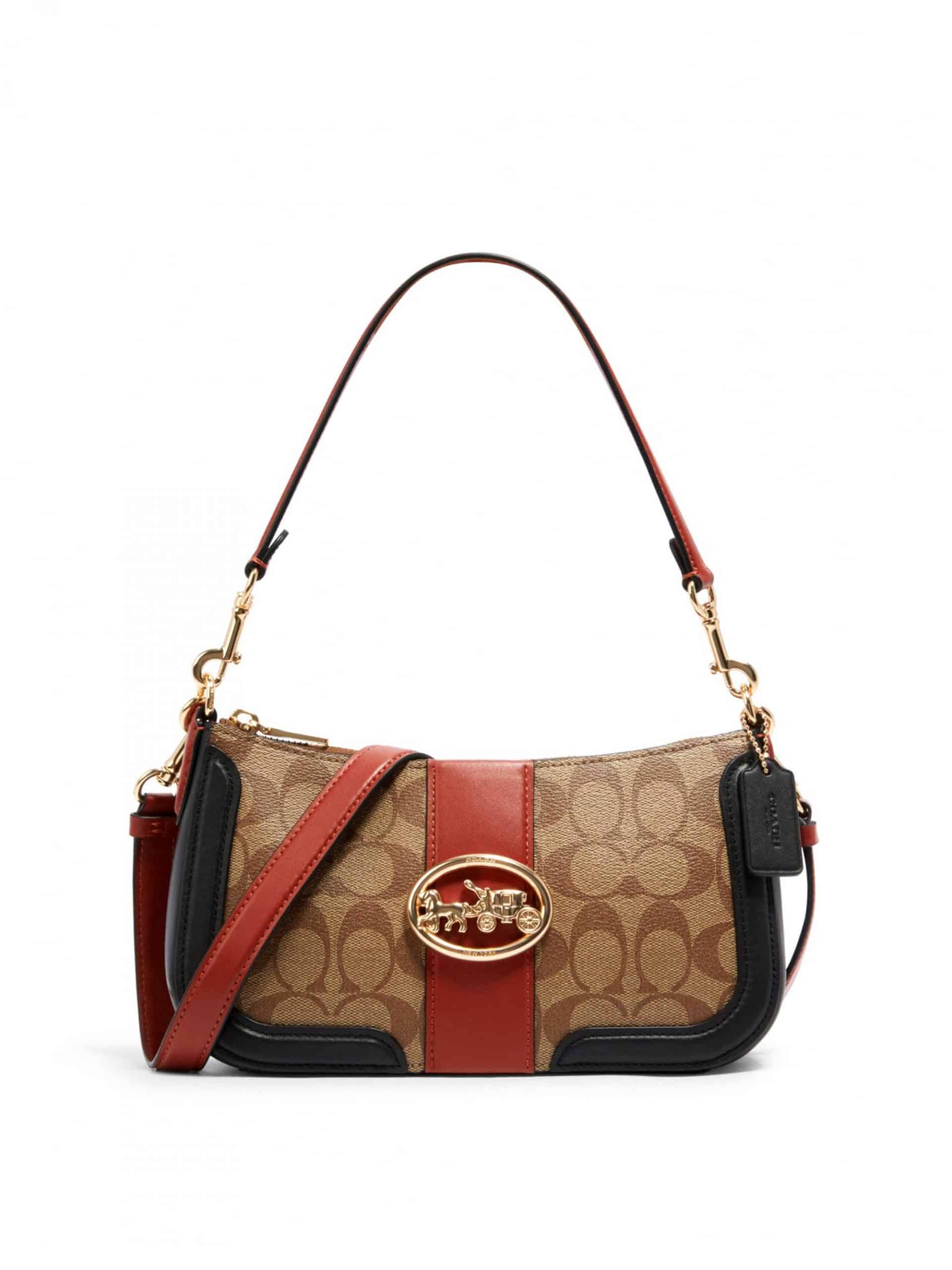 Coach Georgie Baguette Colorblock Signature Khaki Terracotta Multi