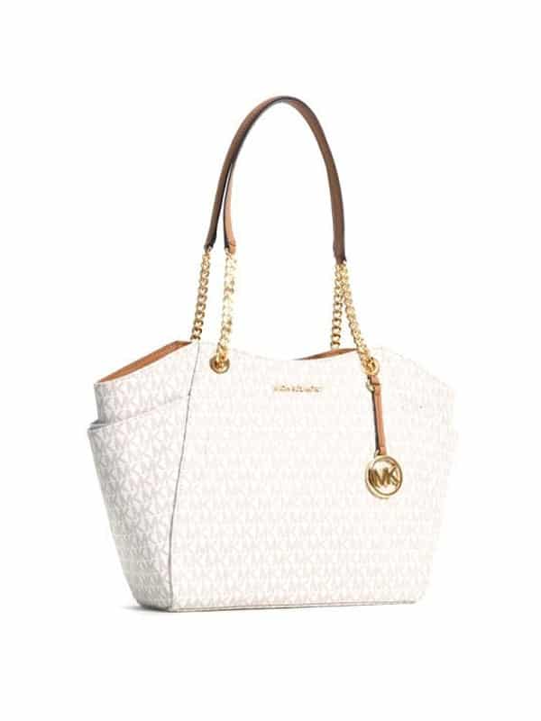 Michael Kors Jet Set Travel Large Chain Tote Signature Vanilla Acorn ...