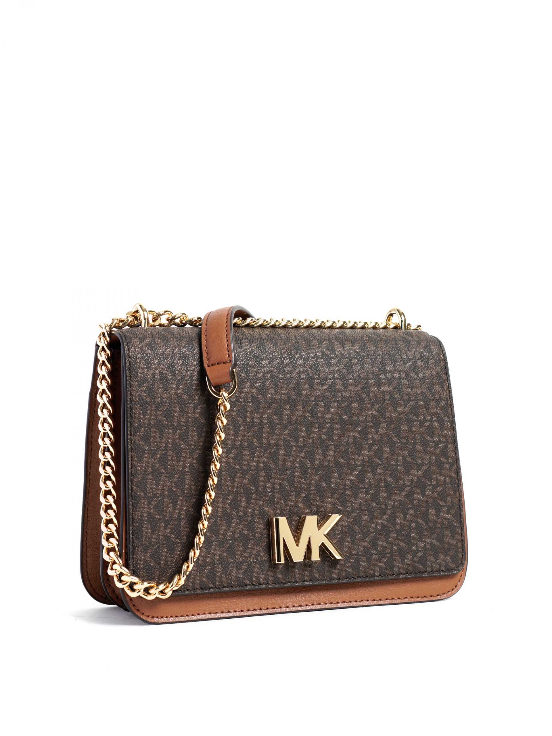 Michael Kors Mott Large Chain Shoulder Signature Brown - Averand