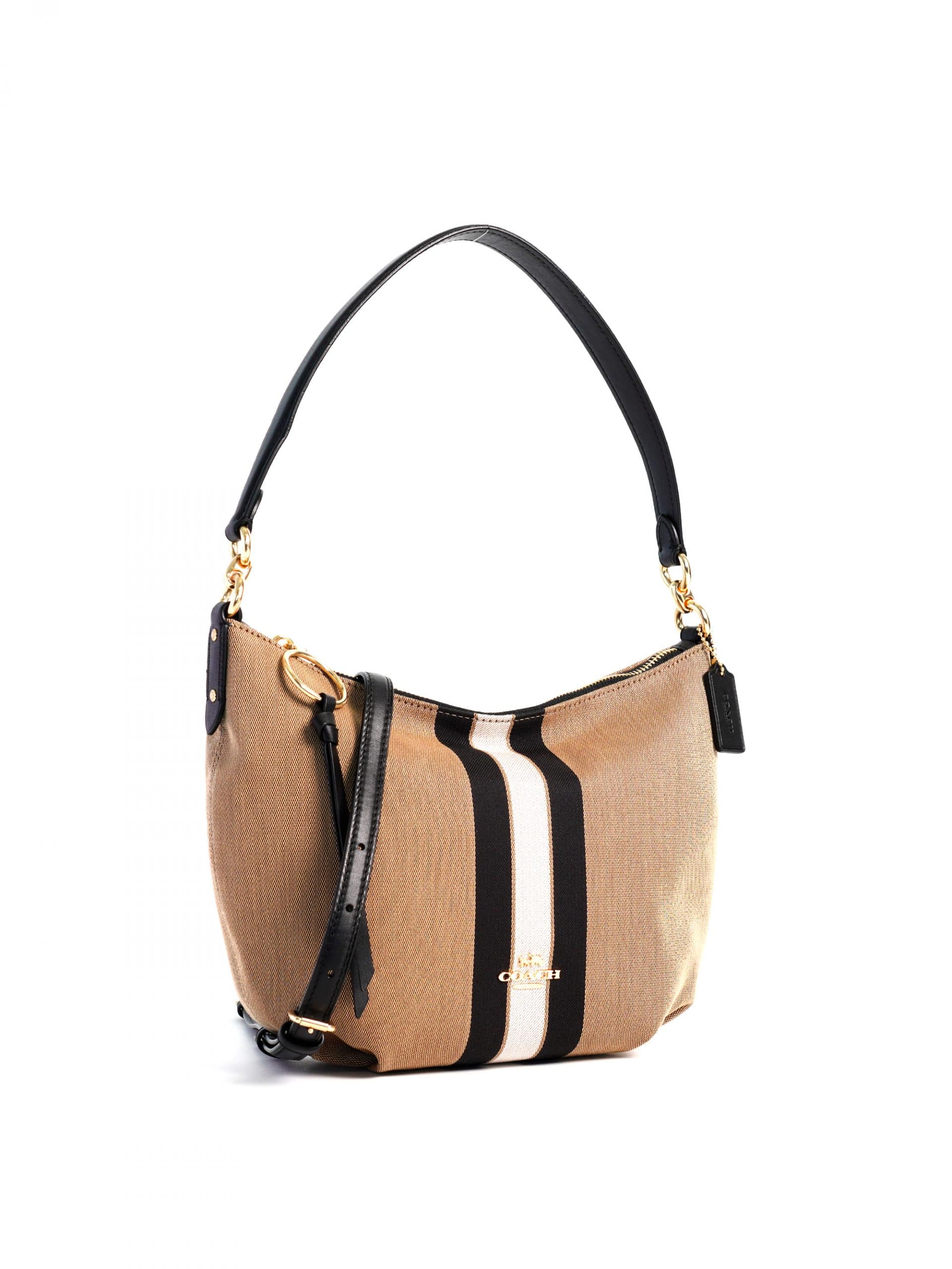 Coach Small Skylar Hobo Varsity Stripe Taupe Black Averand