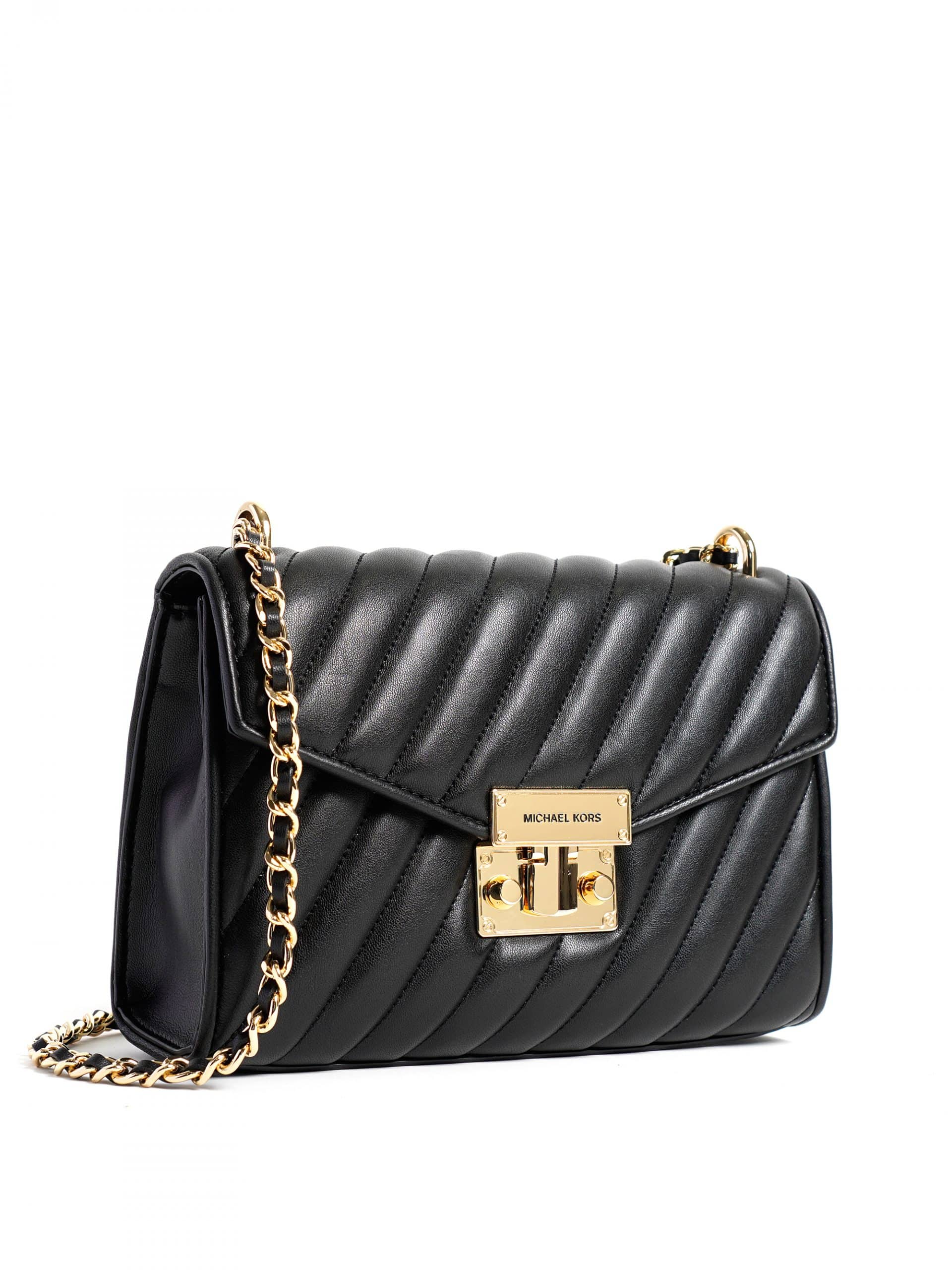 Michael Kors Rose Medium Flap Shoulder Quilted Gold Black - Averand