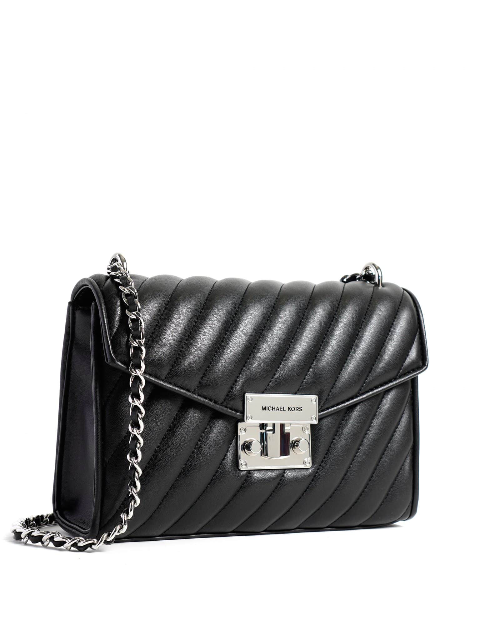 Michael Kors Rose Medium Flap Shoulder Quilted Silver Black - Averand