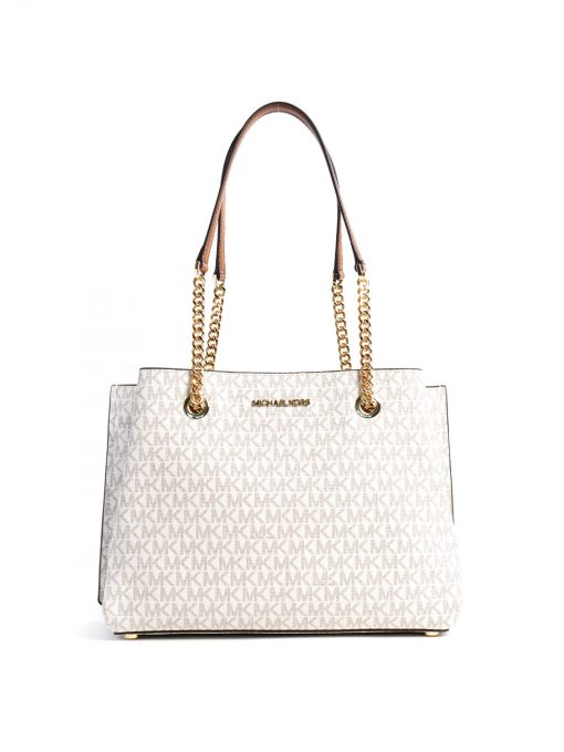 Michael Kors Teagen Large Long Drop Satchel Signature Vanilla