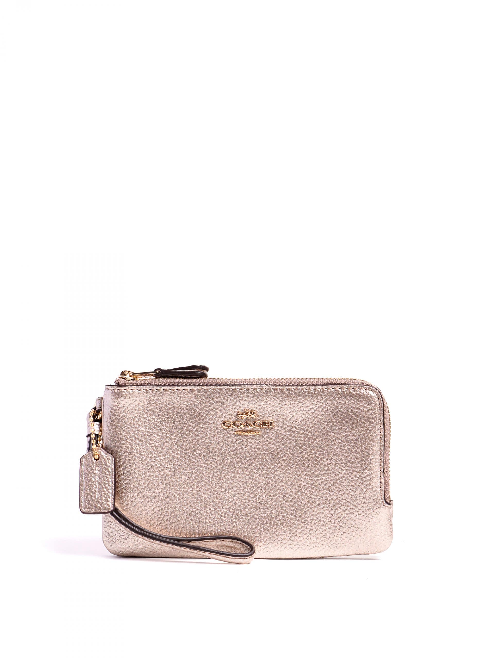 Coach Double Corner Zip Wristlet Gold Platinum - Averand