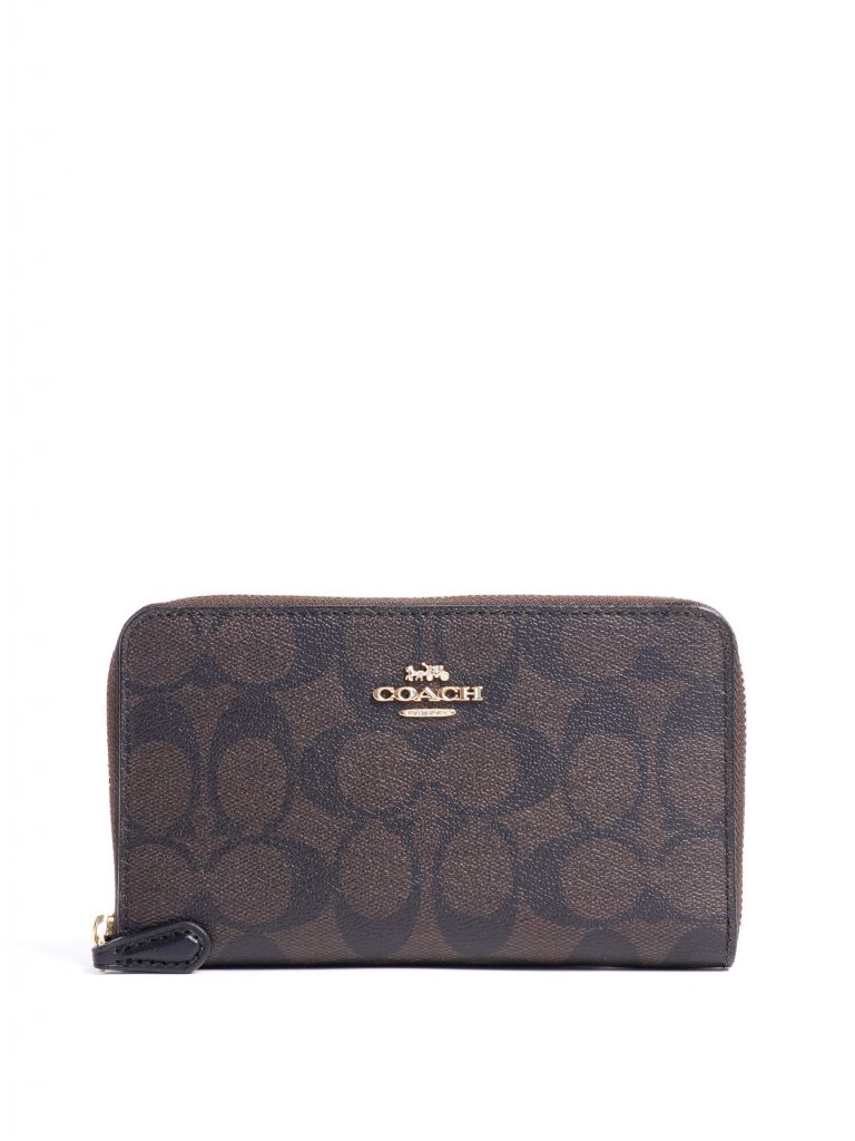 Coach Medium ID Zip Wallet Signature Brown Black Averand