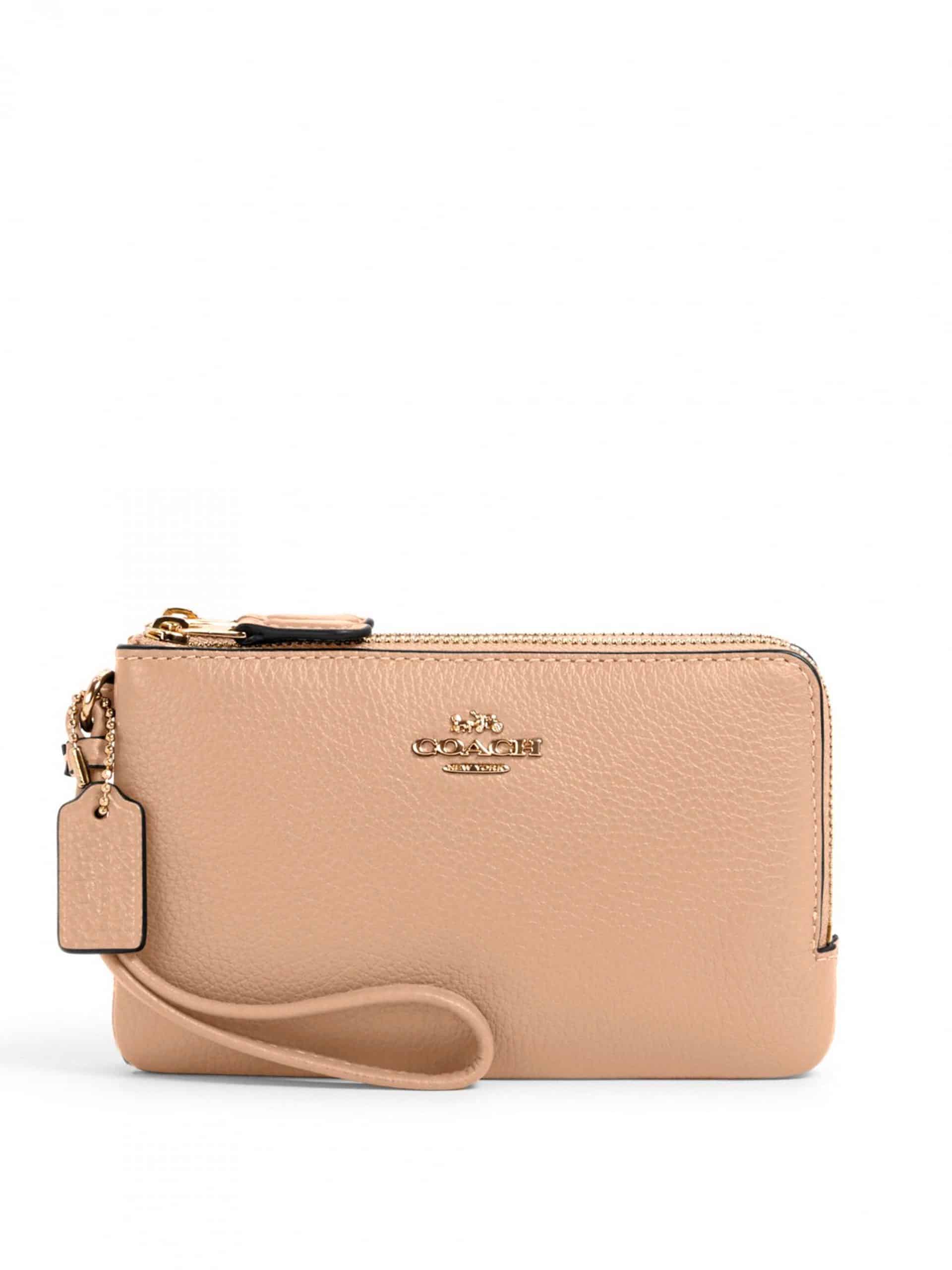 Coach Double Corner Zip Wristlet Taupe - Averand Coach Double Corner Zip Wristlet Taupe - Averand