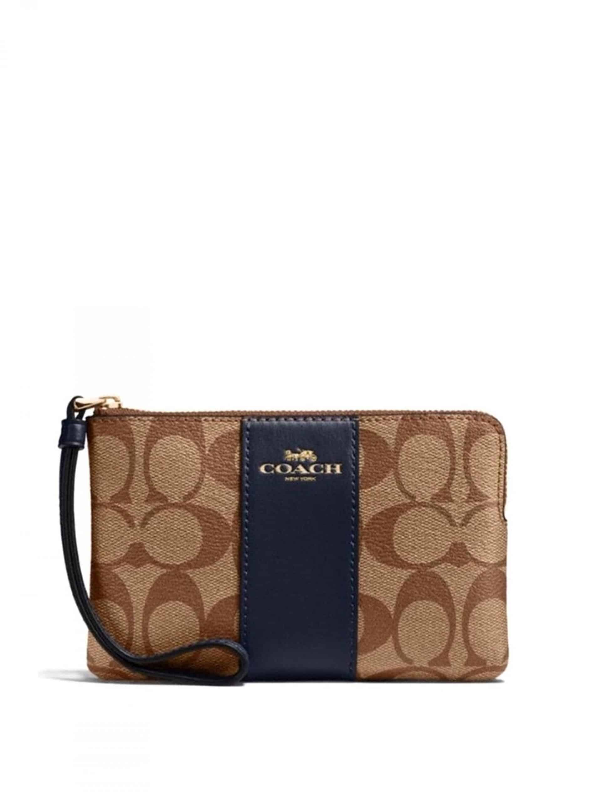 Coach Corner Zip Wristlet Signature Khaki Midnight Averand