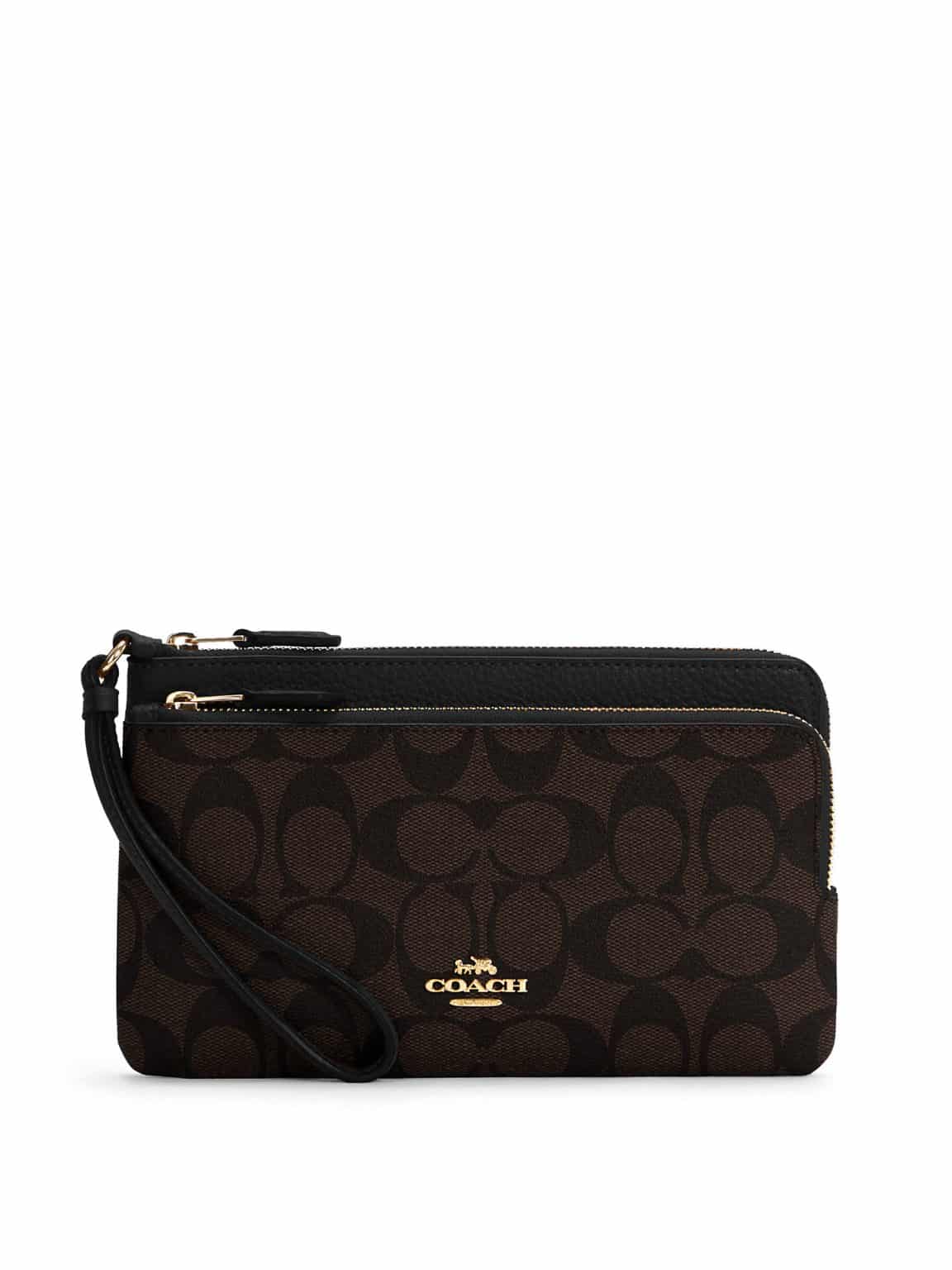 Coach Double Zip Wallet C5576 Signature Brown Black Averand