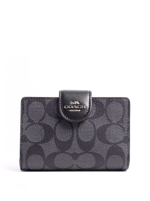 Coach Medium Corner Zip Wallet C0082 Signature Smoke Black Averand