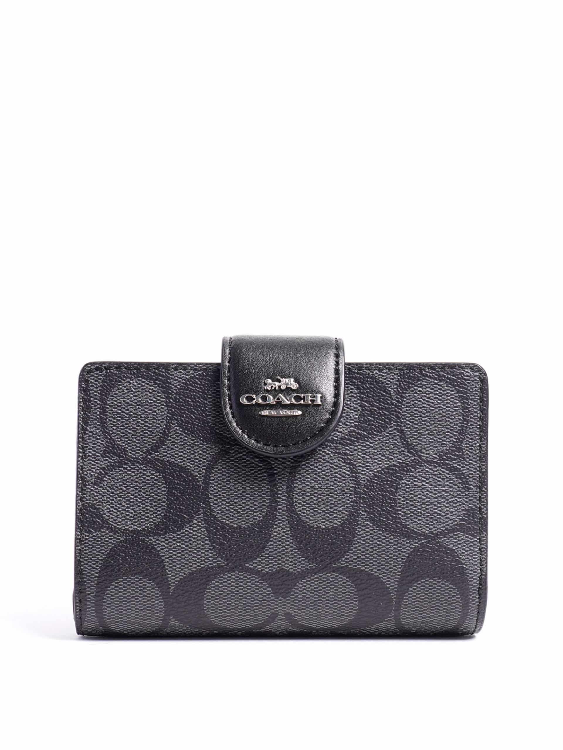 Coach Medium Corner Zip Wallet C0082 Signature Smoke Black Averand