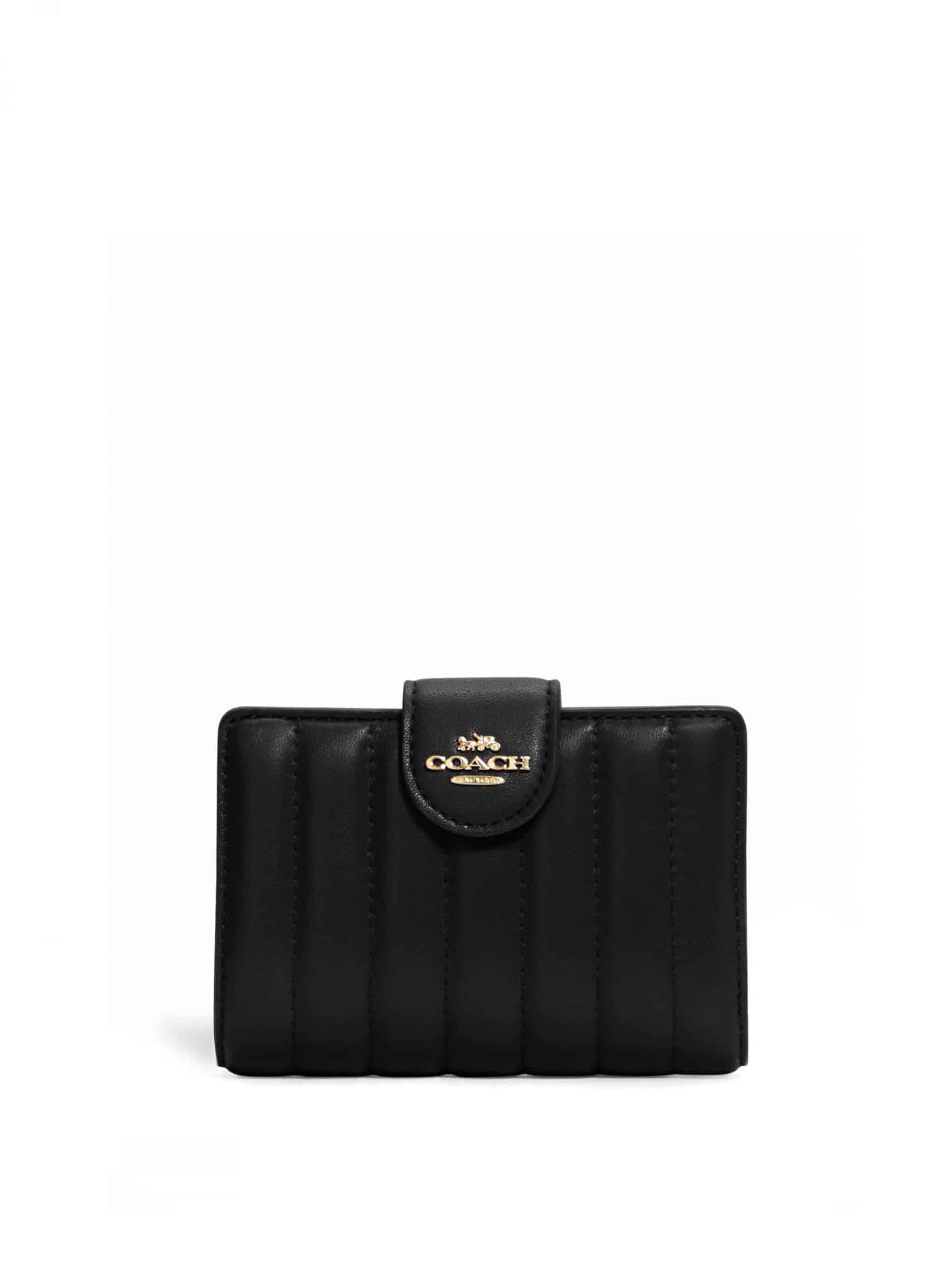 Coach Medium Corner Zip Wallet Linear Quilted Black Averand