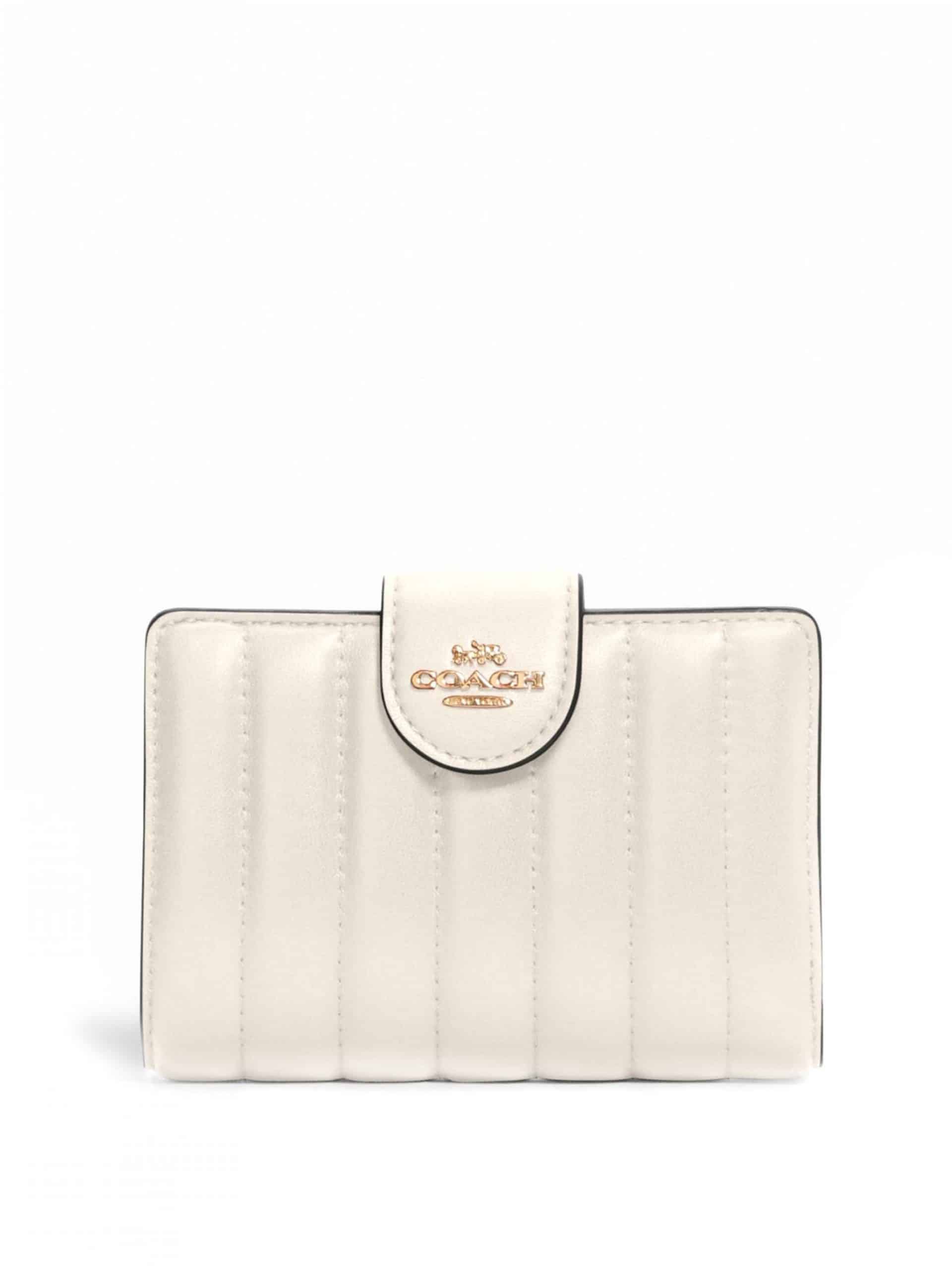 Coach Medium Corner Zip Wallet Linear Quilted Chalk Averand