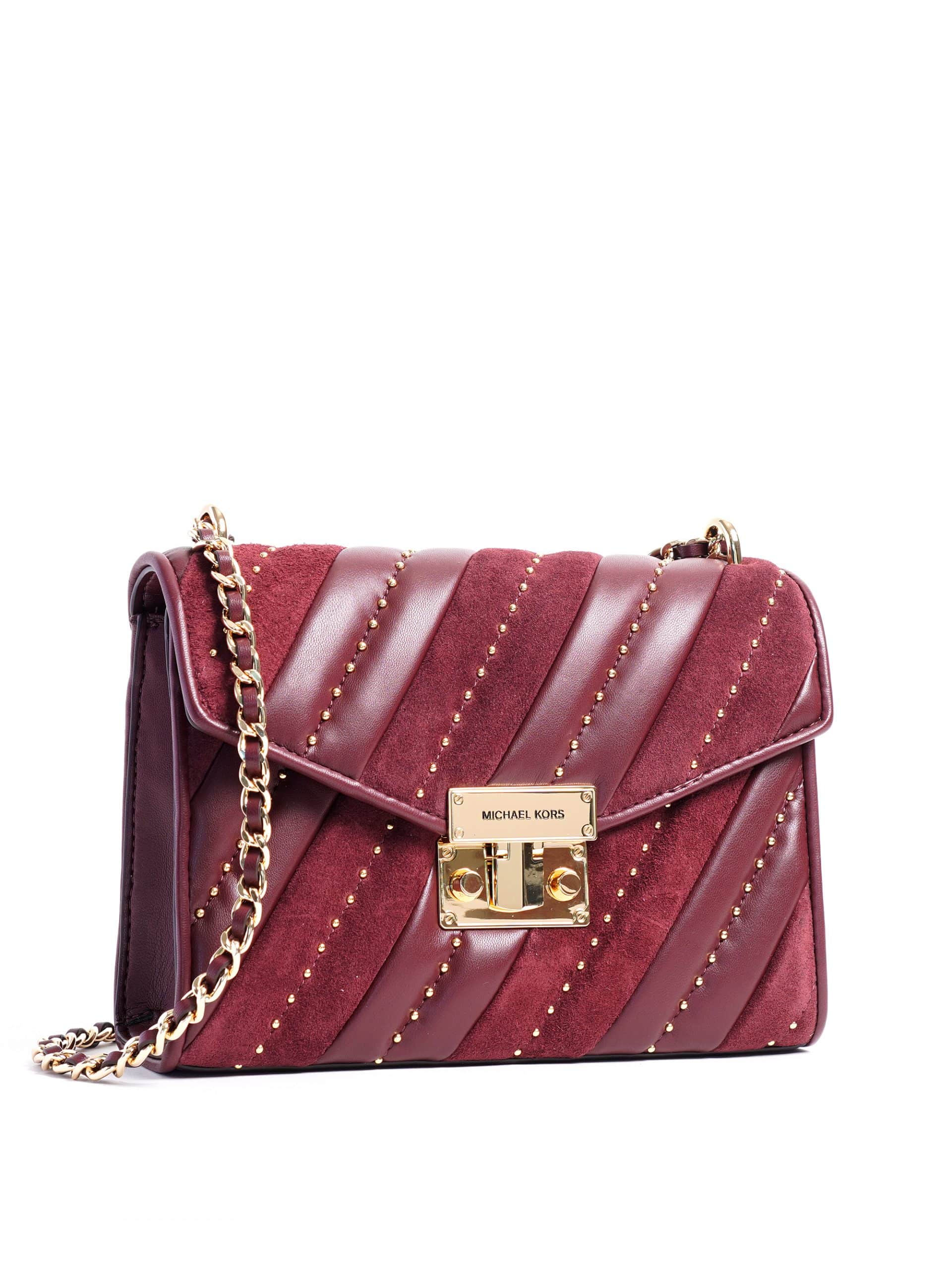 Michael Kors Rose Medium Flap Shoulder Quilted Suede Merlot - Averand