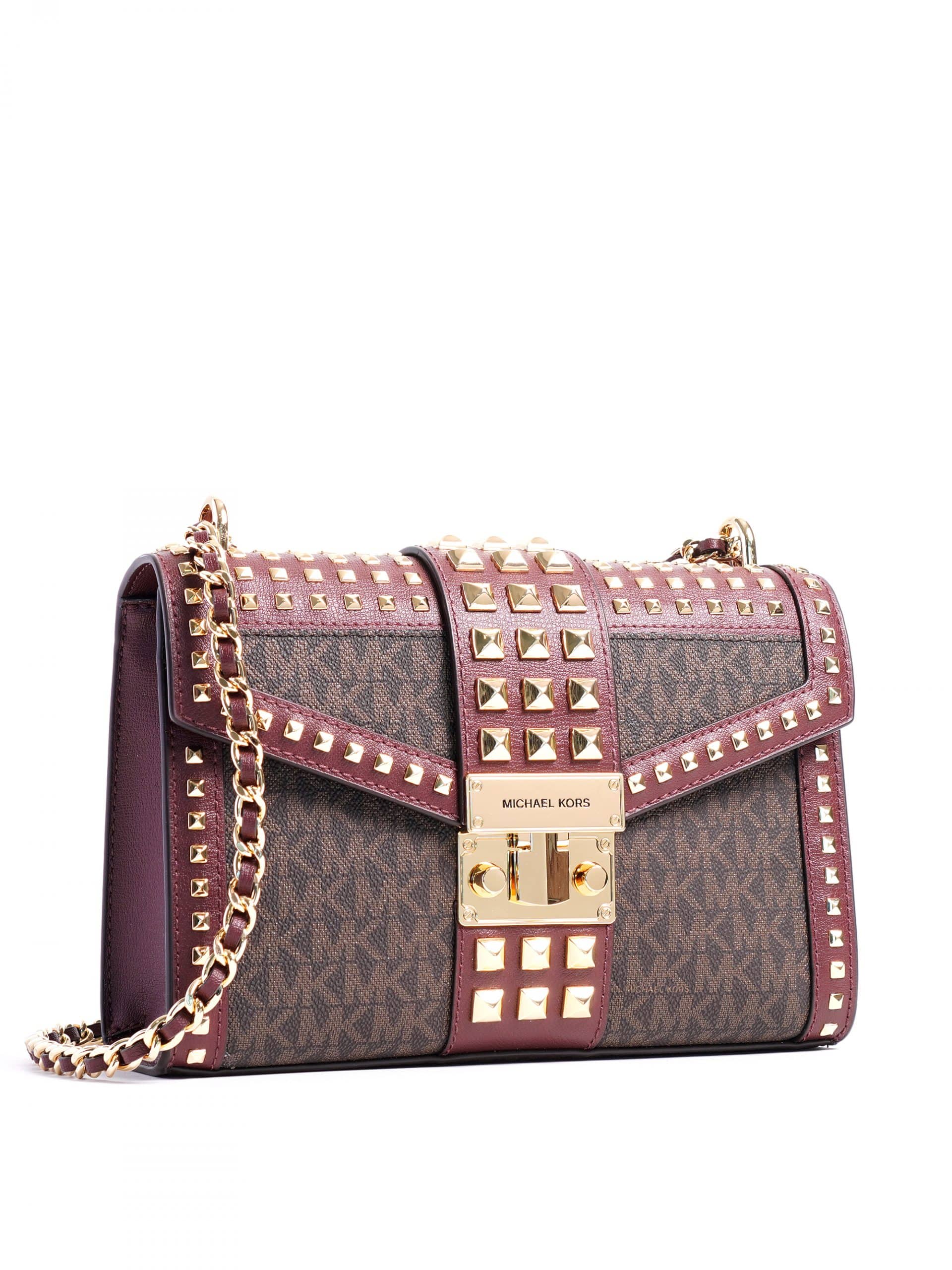 Michael Kors Rose Medium Flap Shoulder Studs Signature Brown