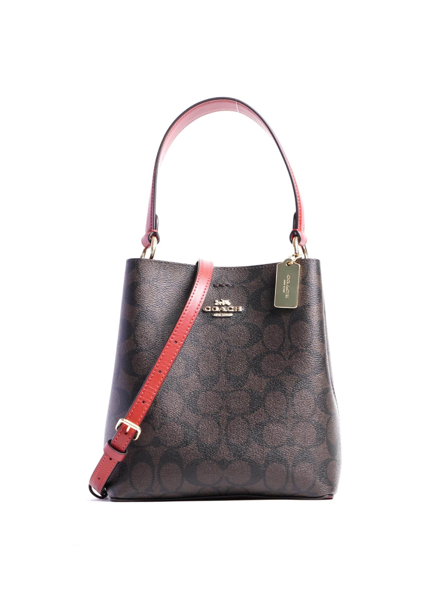Coach Small Town Bucket Bag Signature Brown 1941 Red - Averand