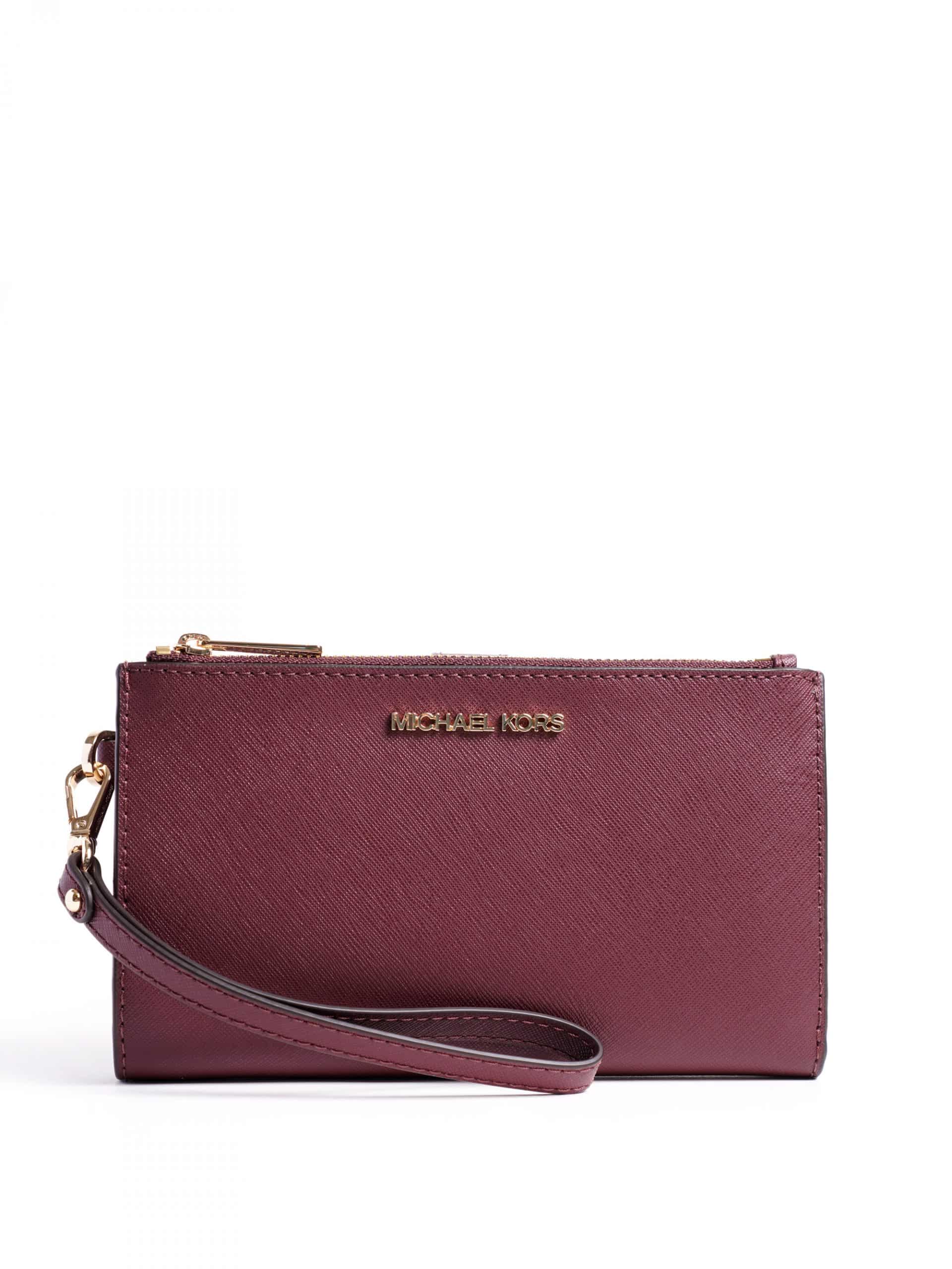 Michael Kors Jet Set Travel Large Double Zip Wristlet Merlot - Averand