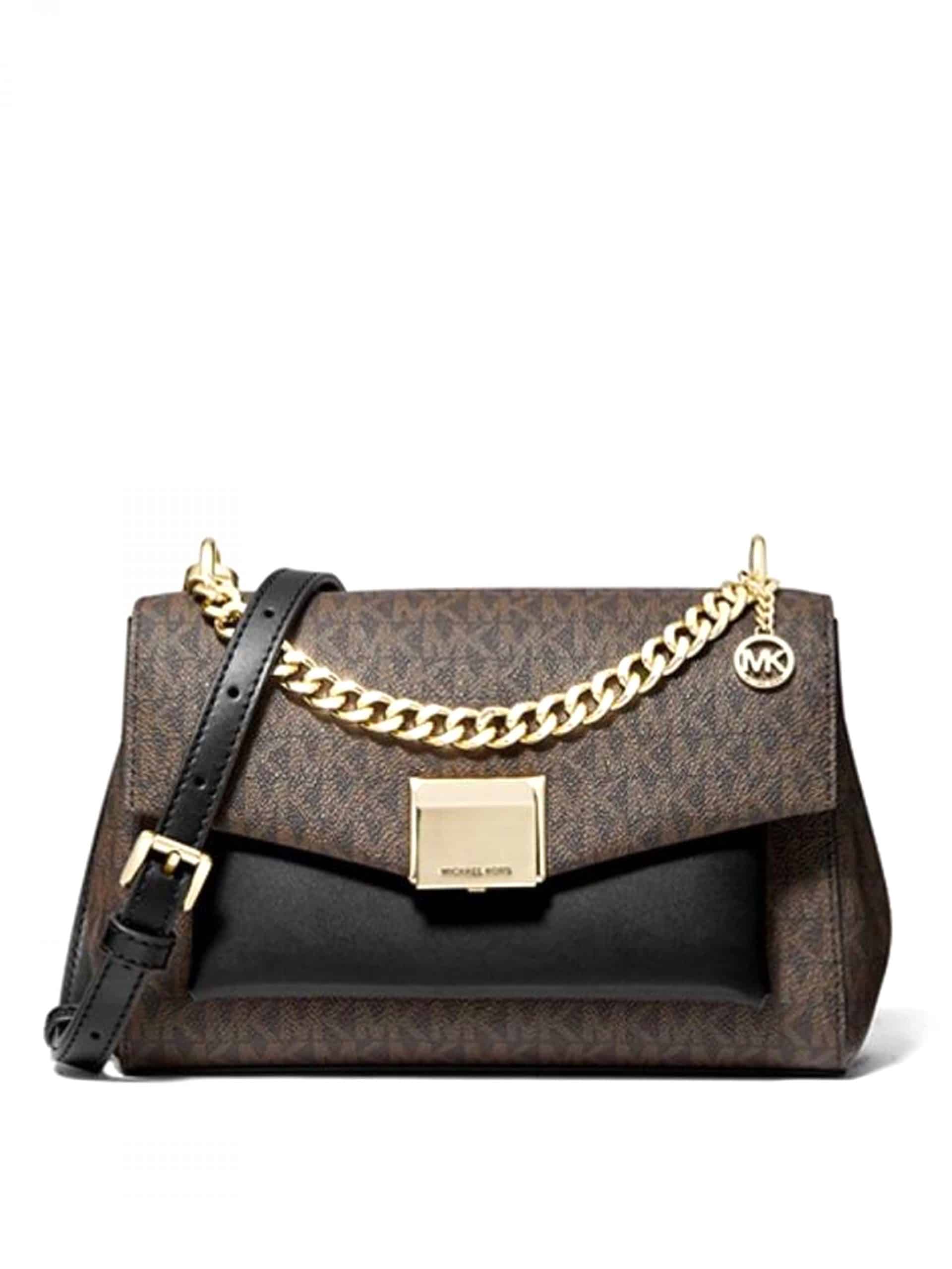 Michael Kors Lita Medium Crossbody Bag Signature Brown Black - Averand