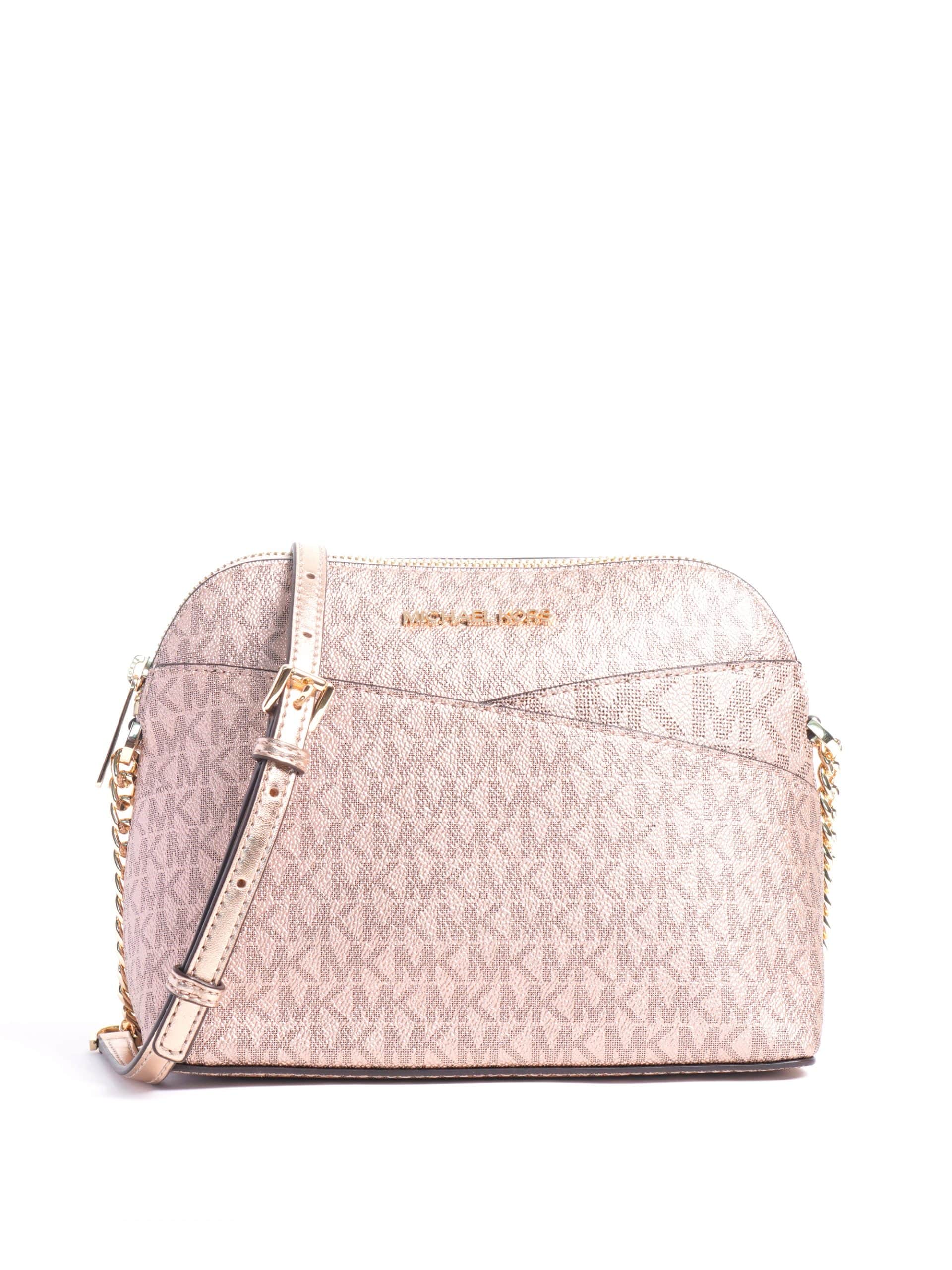 Michael Kors Jet Set Travel Medium Dome Crossbody Signature Rose Gold ...