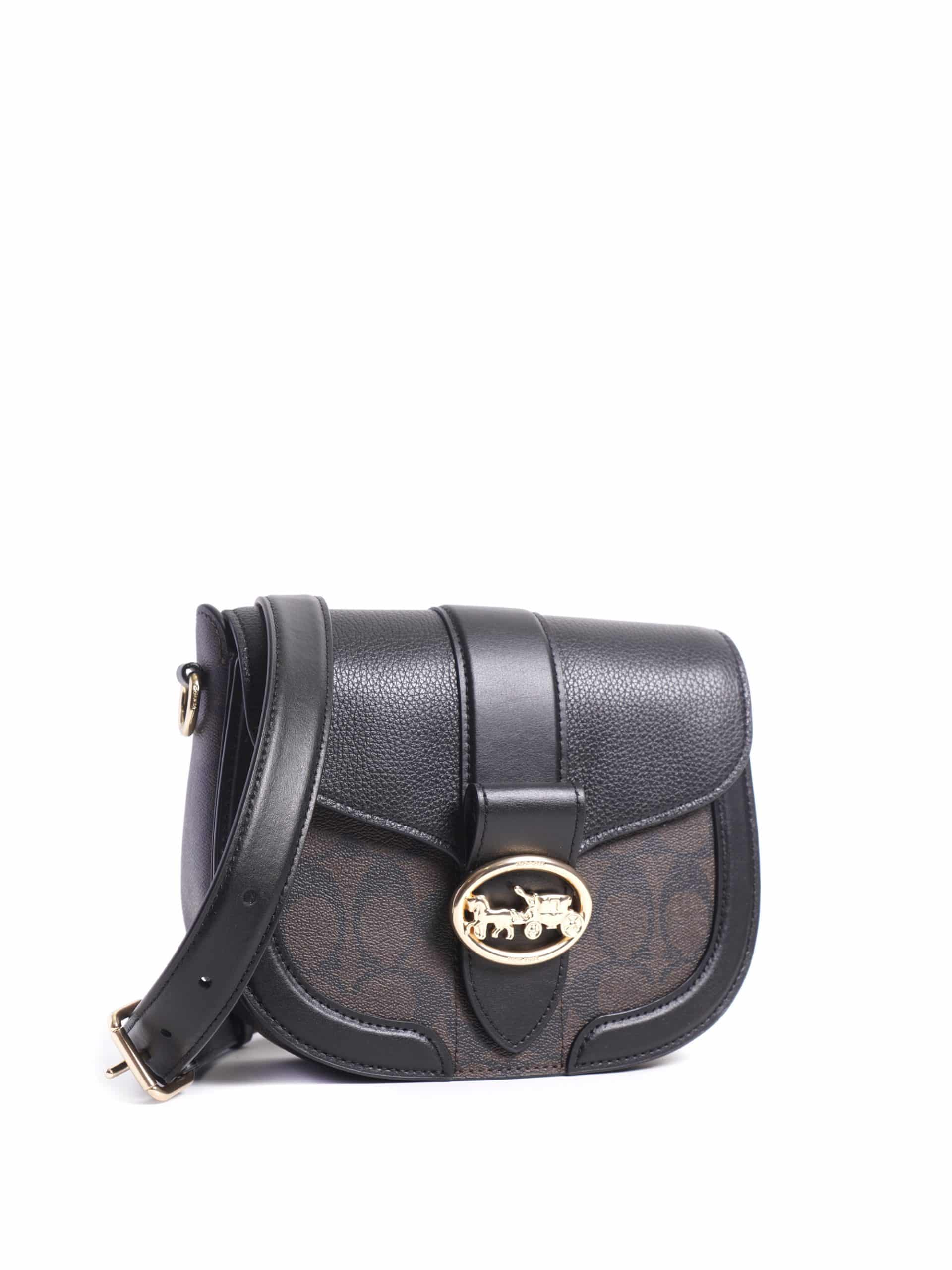 Coach Georgie Saddle Bag Signature Brown Black