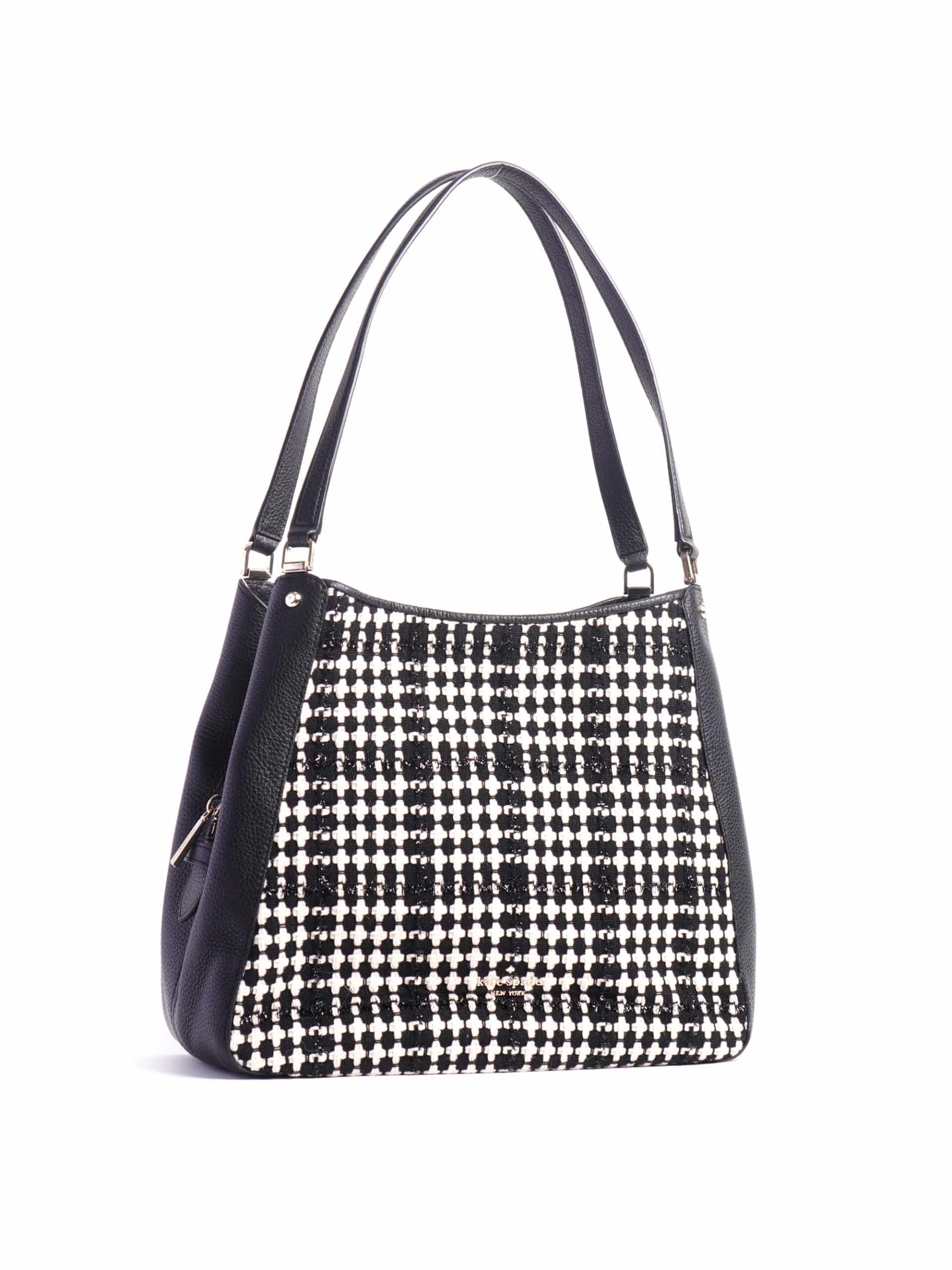 Kate Spade Leila Medium Triple Compartment Shoulder Bag Tweed Black