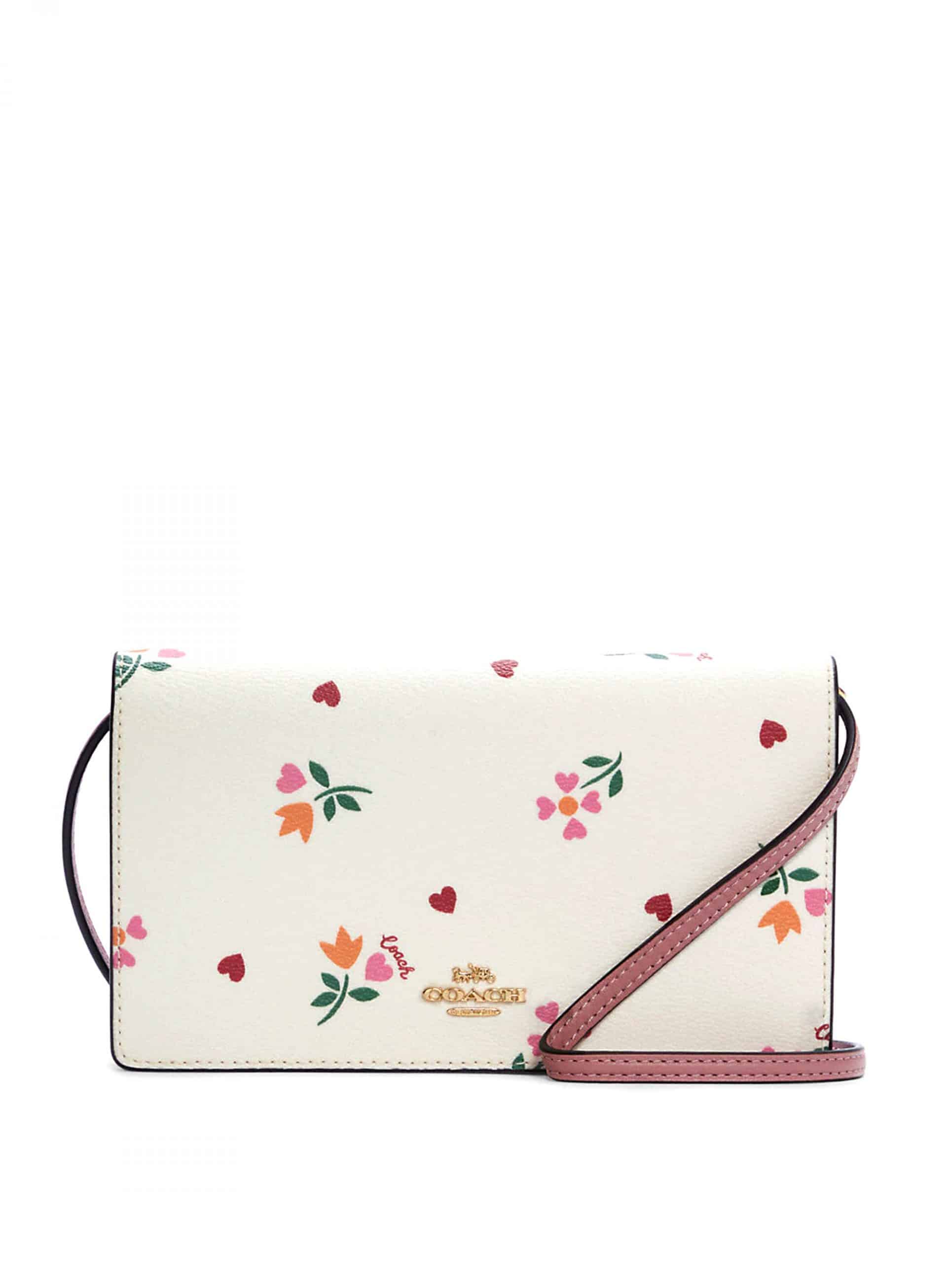 Coach Anna Foldover Clutch Crossbody Heart Petal Print Chalk Multi