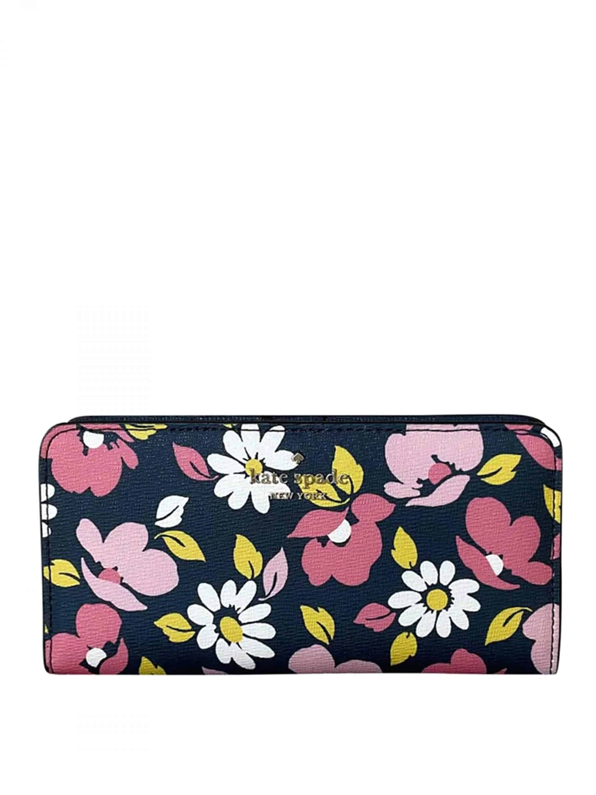 Kate Spade Darcy Large Slim Bifold Wallet Road Trip Flora Blue Multi