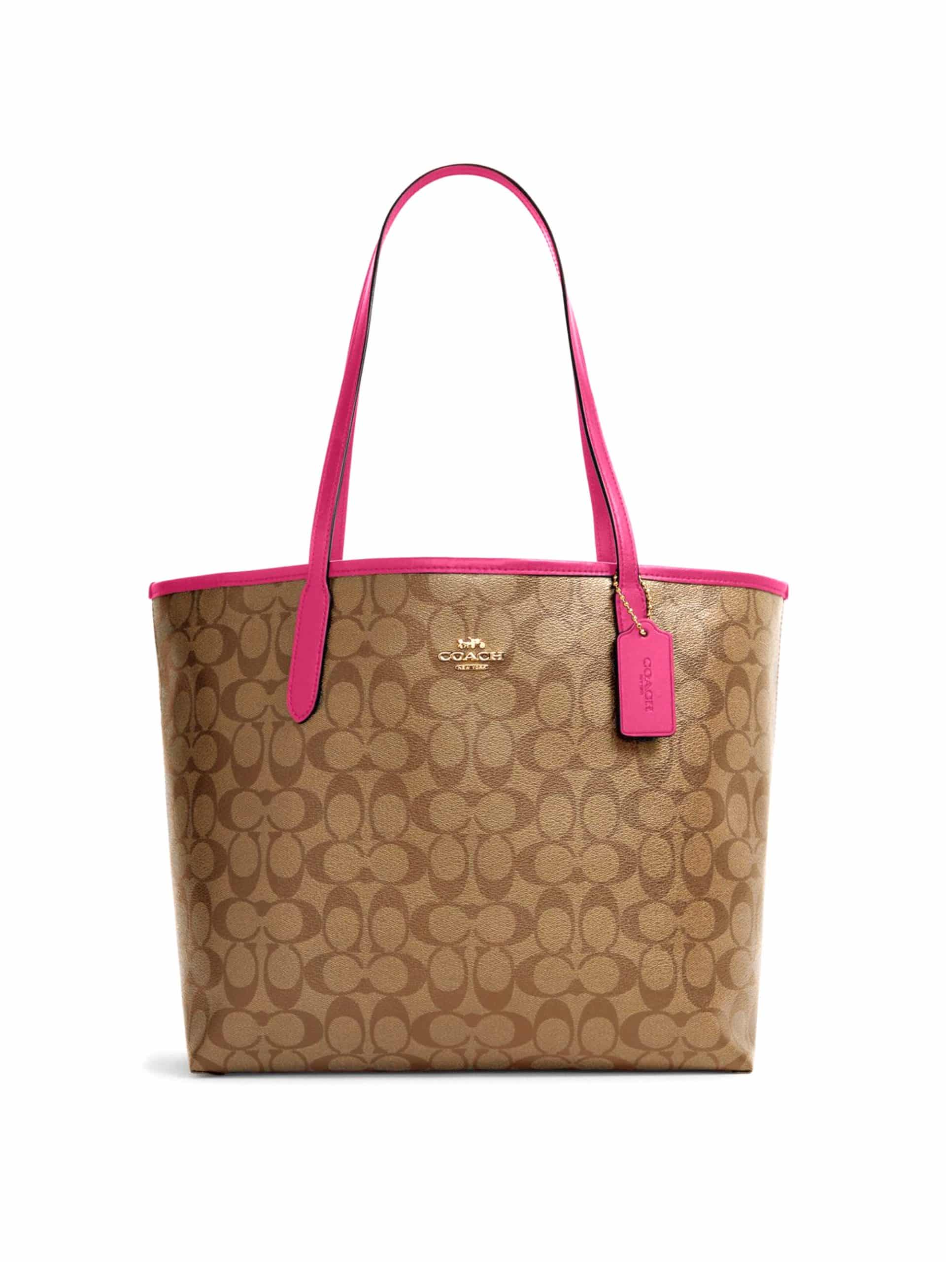 Coach City Tote Signature Khaki Bold Pink Averand