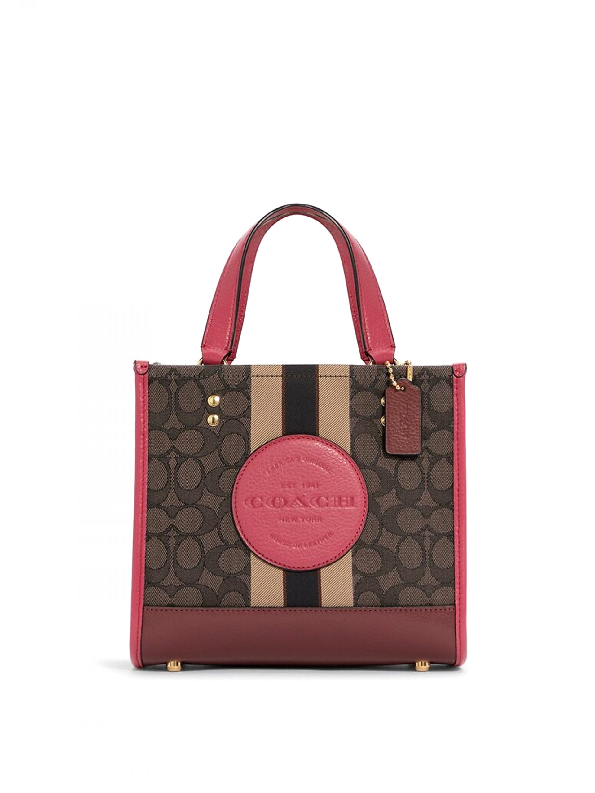 Coach Dempsey Tote 22 Stripe And Coach Patch Signature Brown Strawberry ...