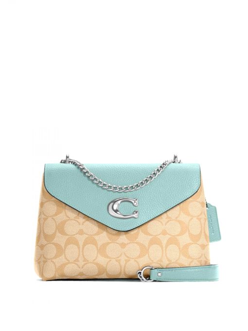 Coach Tammie Shoulder Bag Signature Light Khaki Light Teal Averand