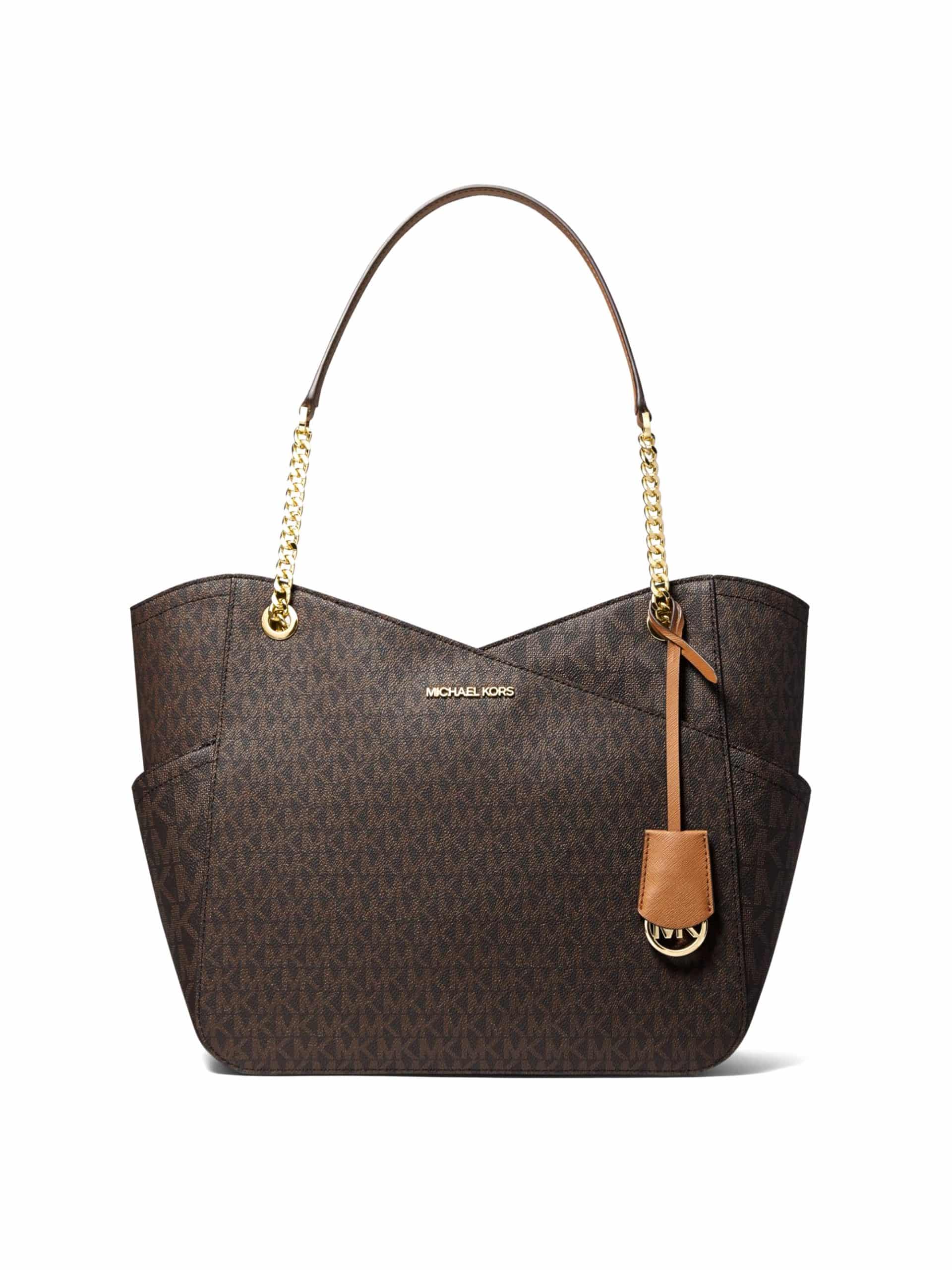 Michael Kors Jet Set Travel Large Chain Shoulder Tote Signature Brown Averand