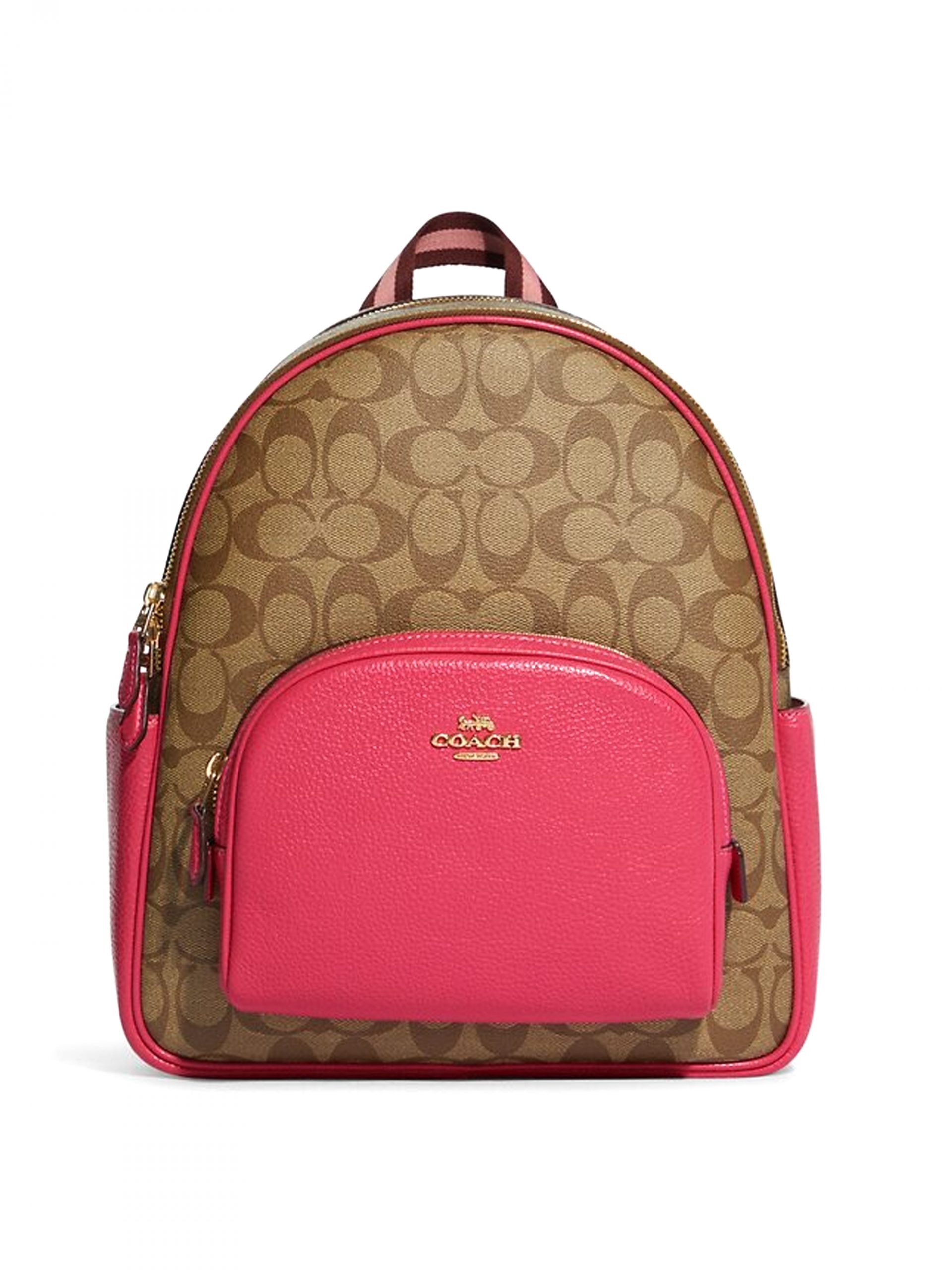 Coach Court Backpack Signature Khaki Bold Pink - Averand