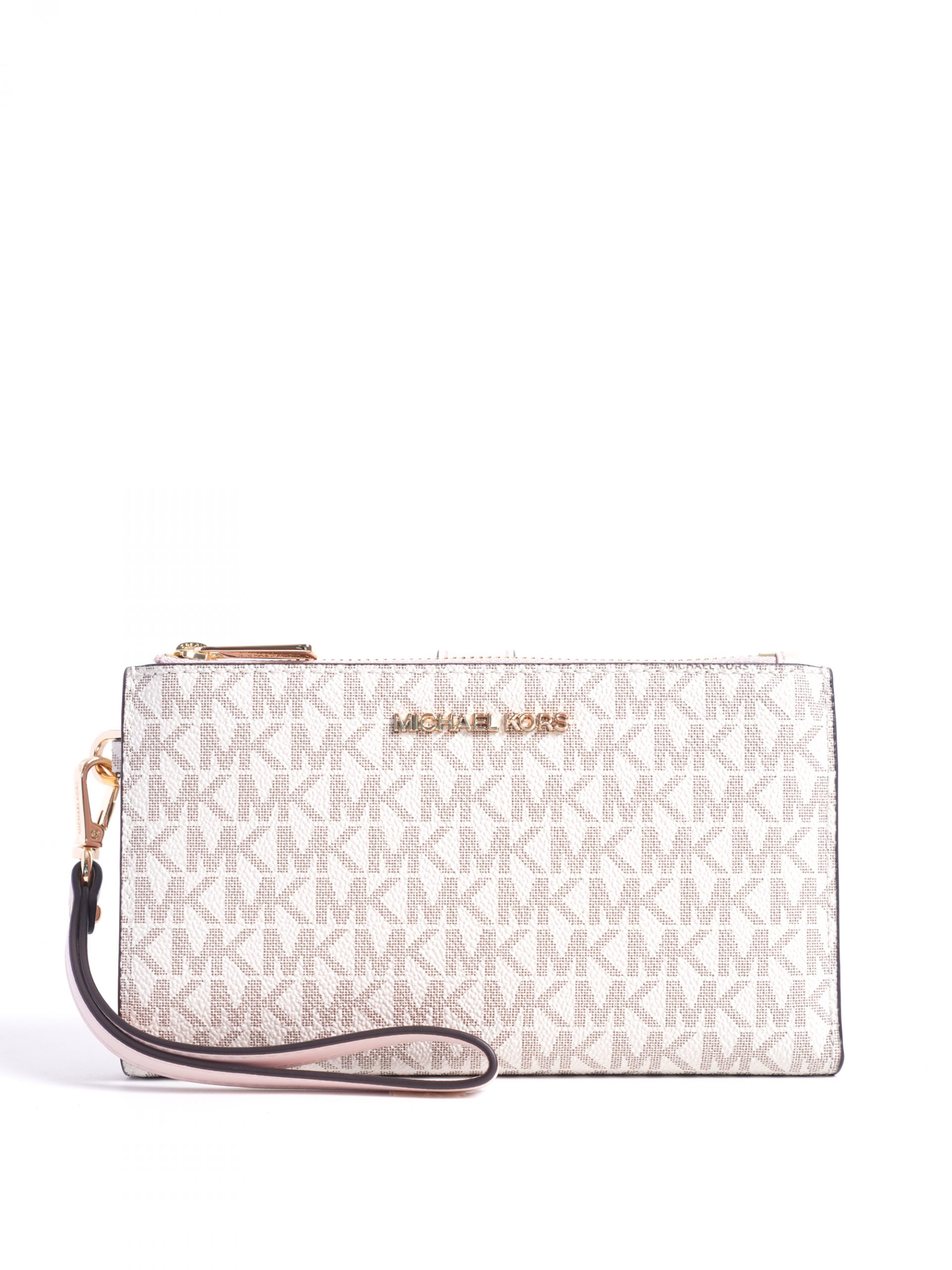 Michael Kors Jet Set Travel Large DoubleZip Wristlet Wallet Vanilla Powder  Blush 