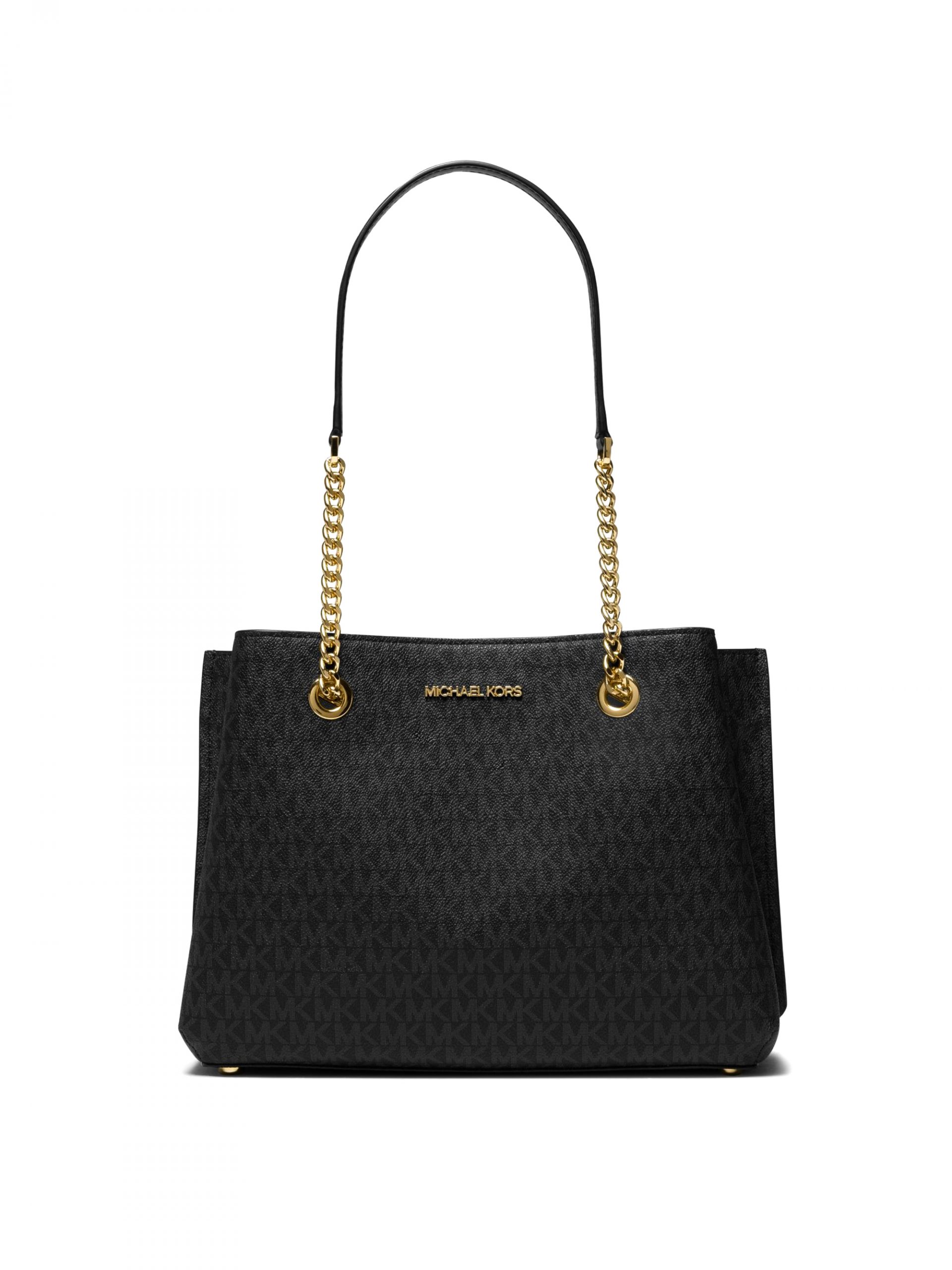 Michael Kors Teagen Large Long Drop Satchel Signature Gold Black