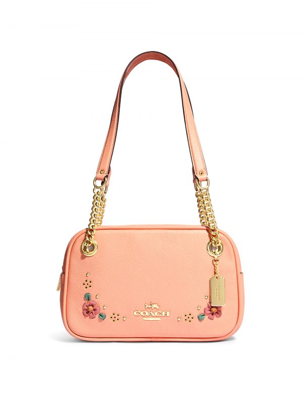 Coach Cammie Chain Shoulder Bag Floral Whipstitch Faded Blush Multi