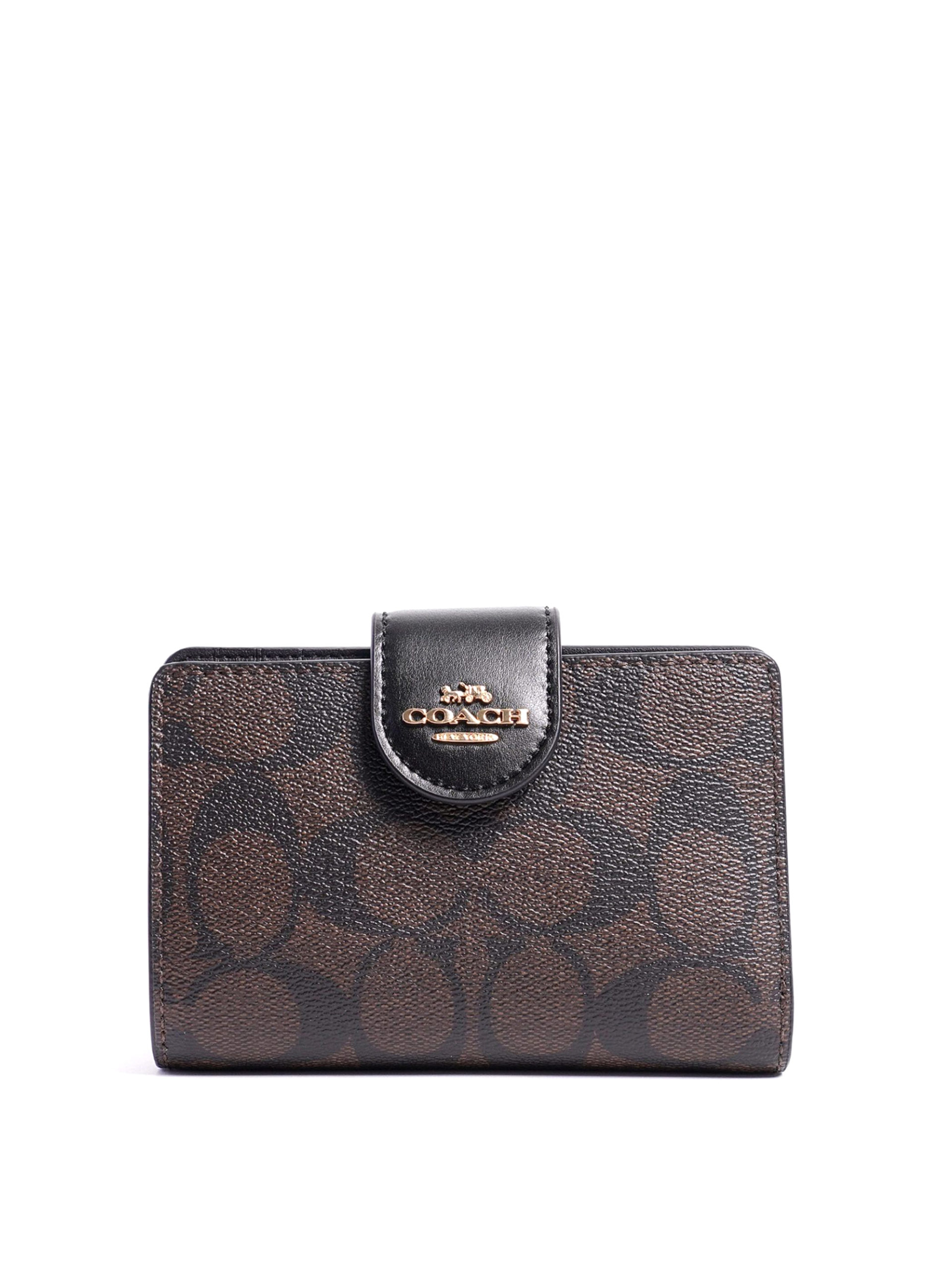 Coach C0082 Signature Medium Corner Zip Wallet Brown Black