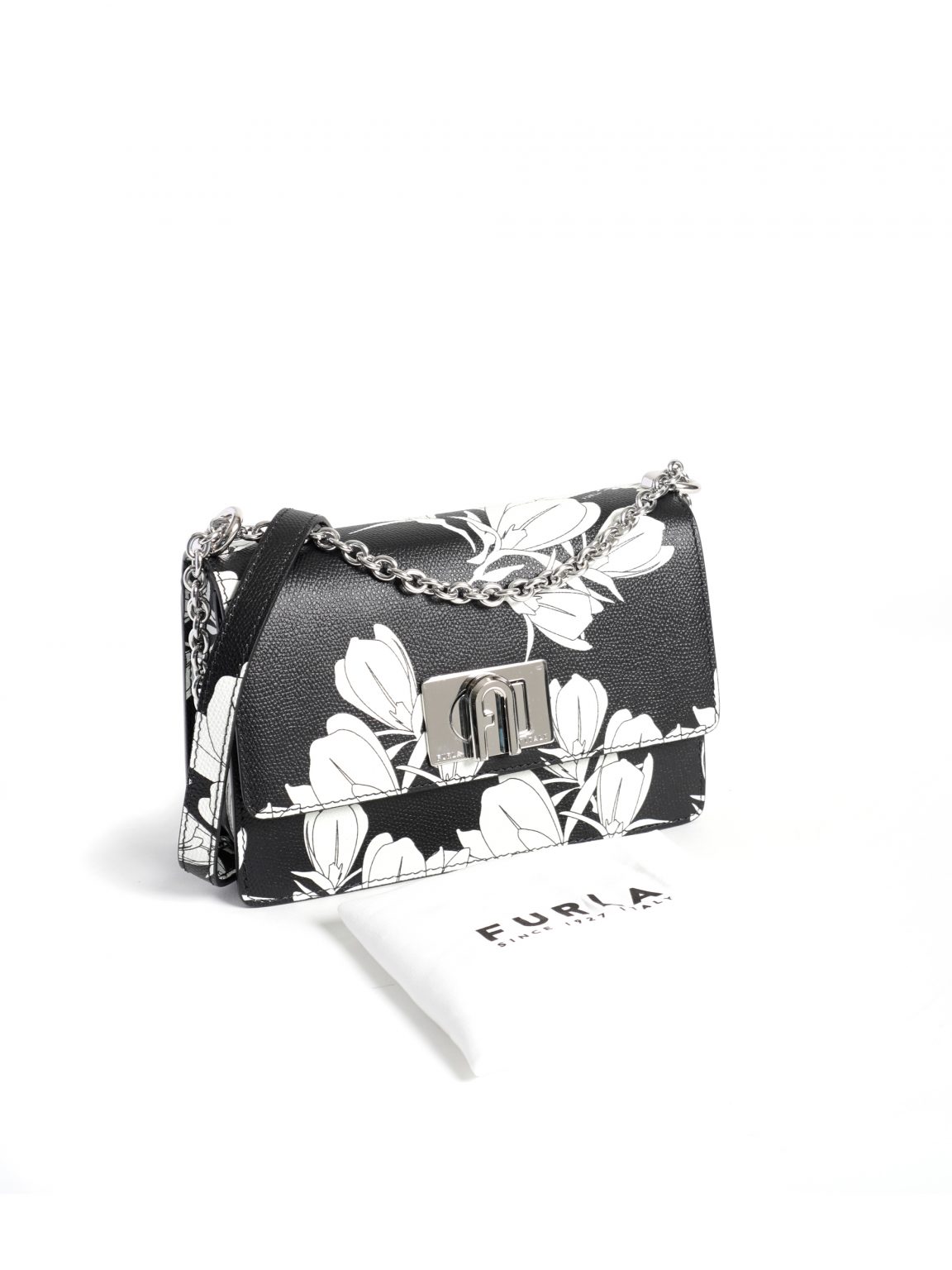 Sac Bandoulière Furla Tessuto Paillettes Camelia - Noir à Reflets Vert/rouge - 12x19x4cm - Coton Et Polyéthylène