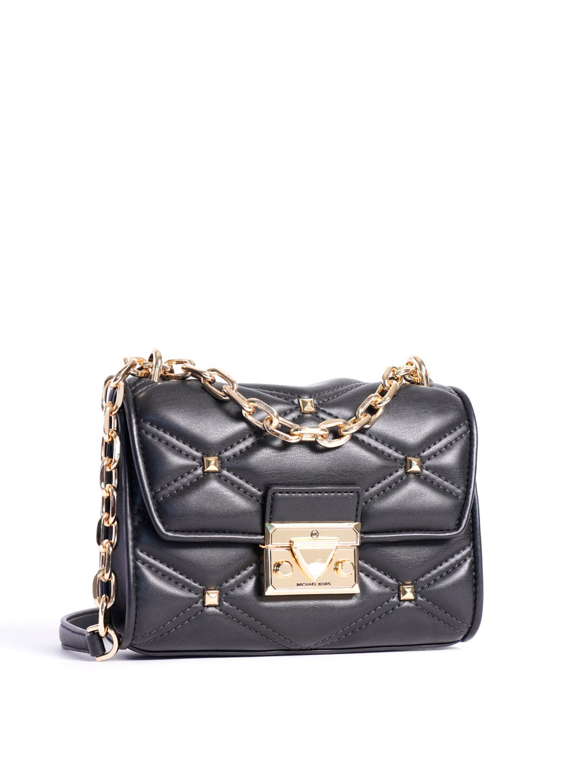 Michael Kors Serena Small Flap Shoulder Bag Studs Gold Black Averand