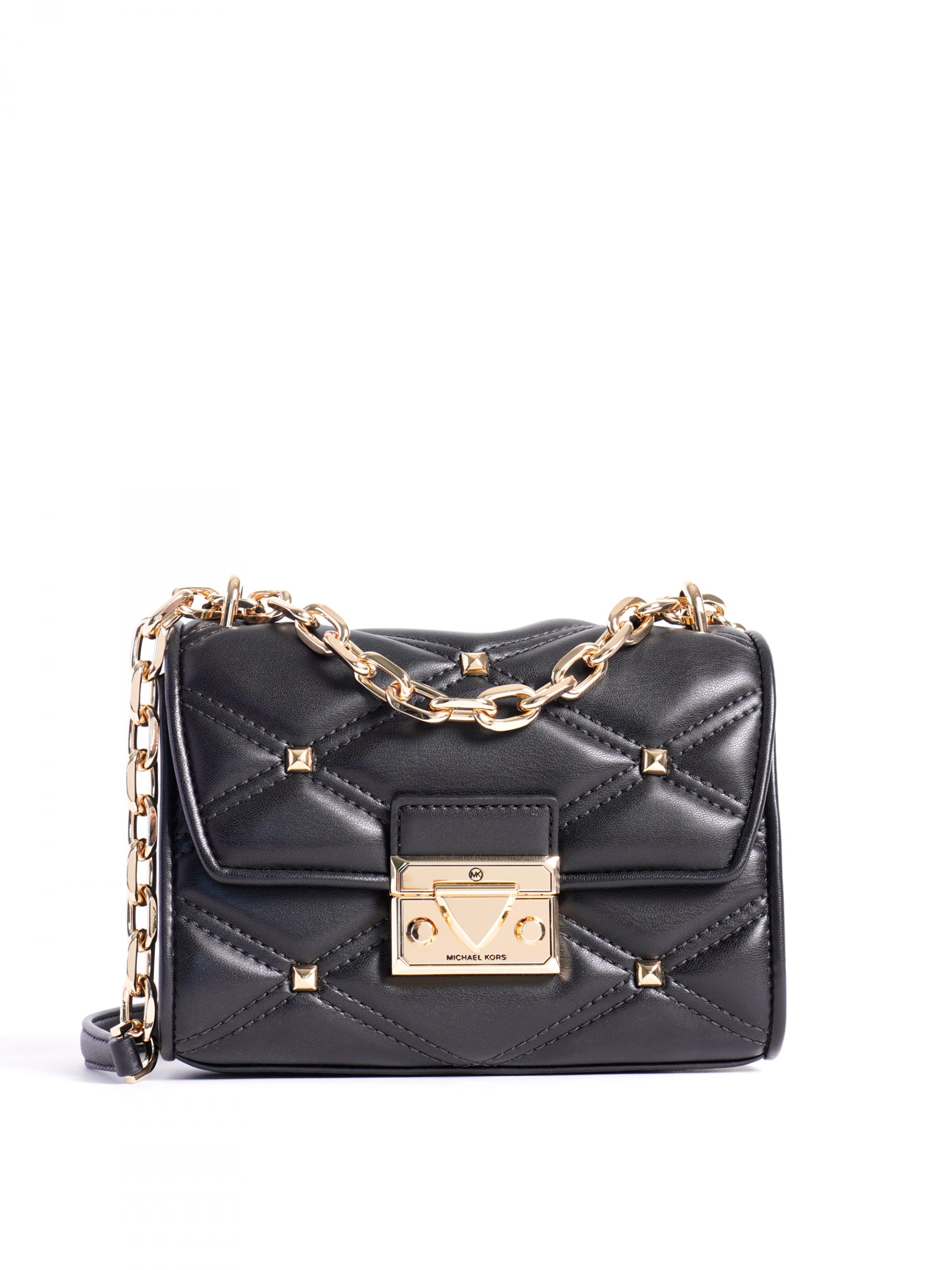 Michael Kors Serena Small Flap Shoulder Bag Studs Gold Black - Averand