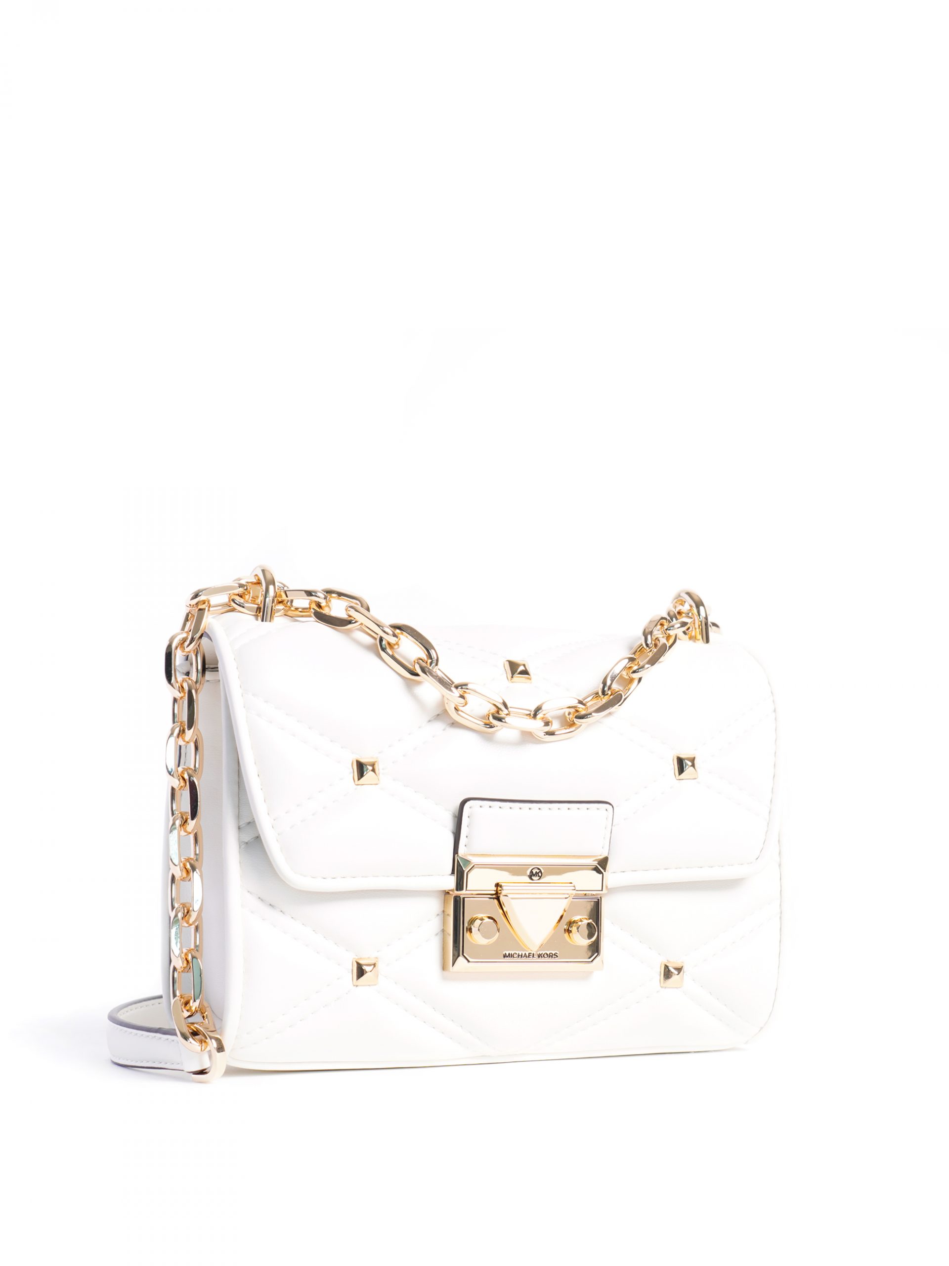 Michael Kors Serena Small Flap Shoulder Bag Studs Optic White - Averand