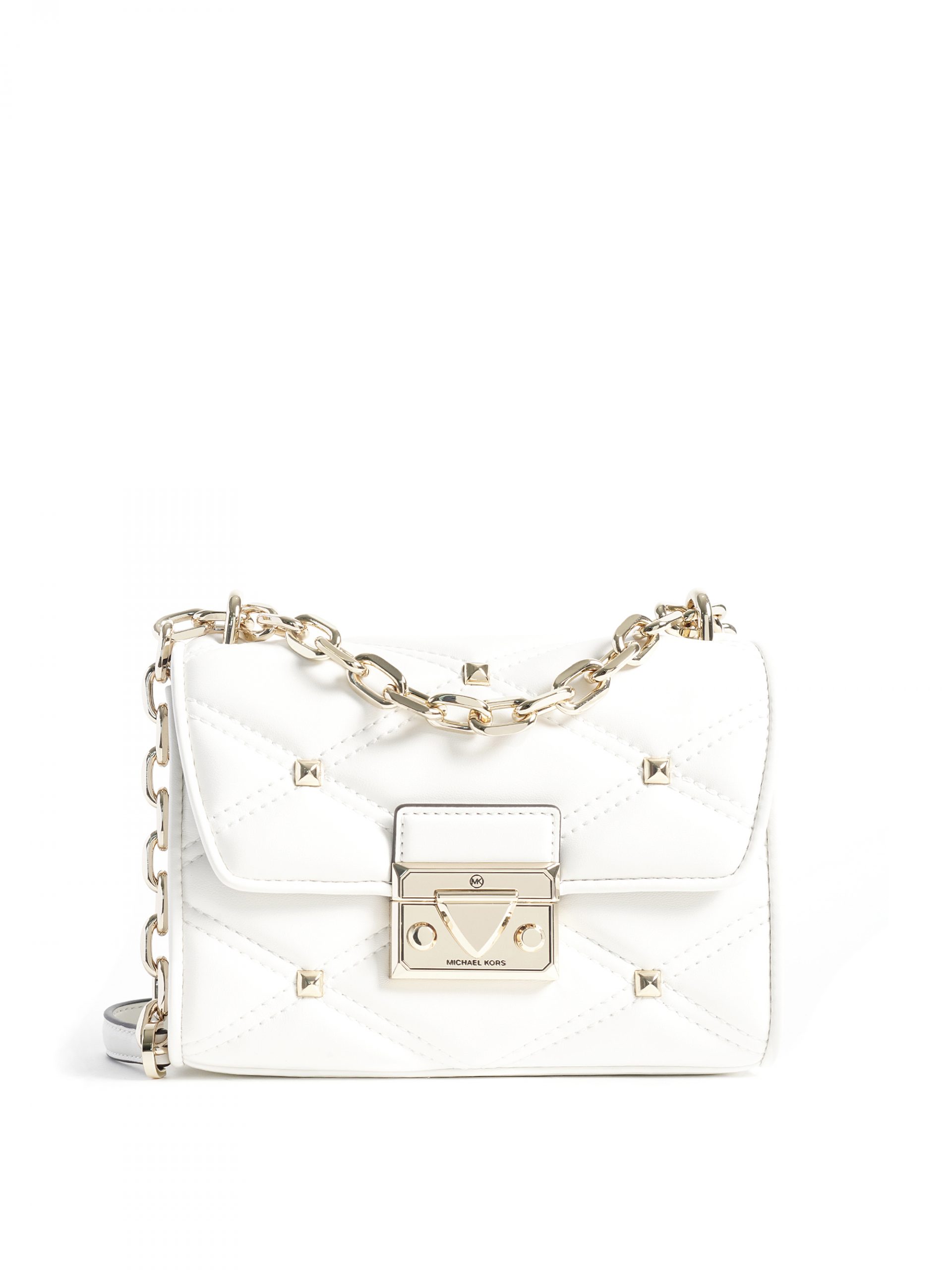 Michael Kors Serena Small Flap Shoulder Bag Studs Optic White - Averand