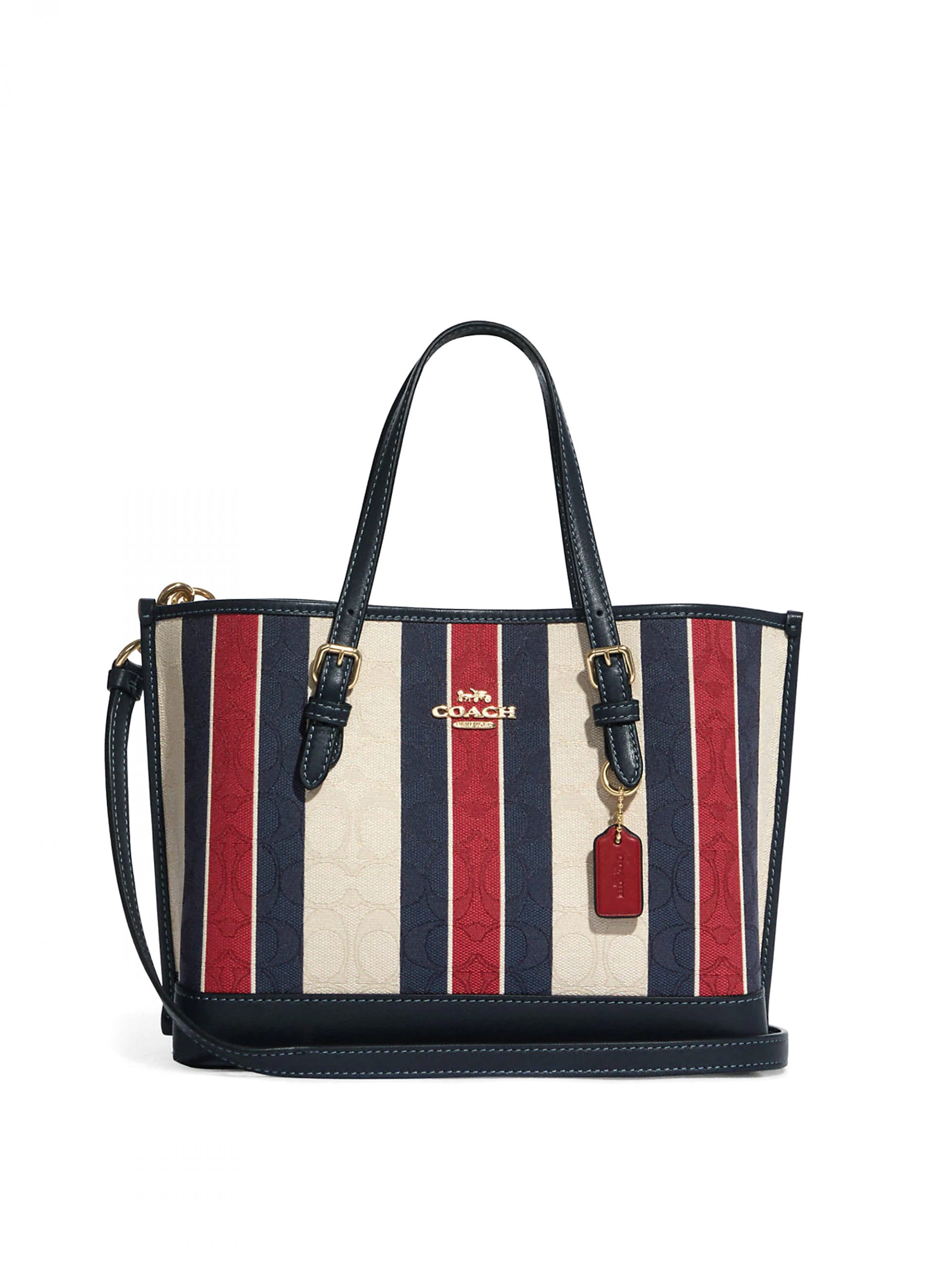 Coach Mollie Tote 25 Signature Jacquard Stripes Midnight Red Multi
