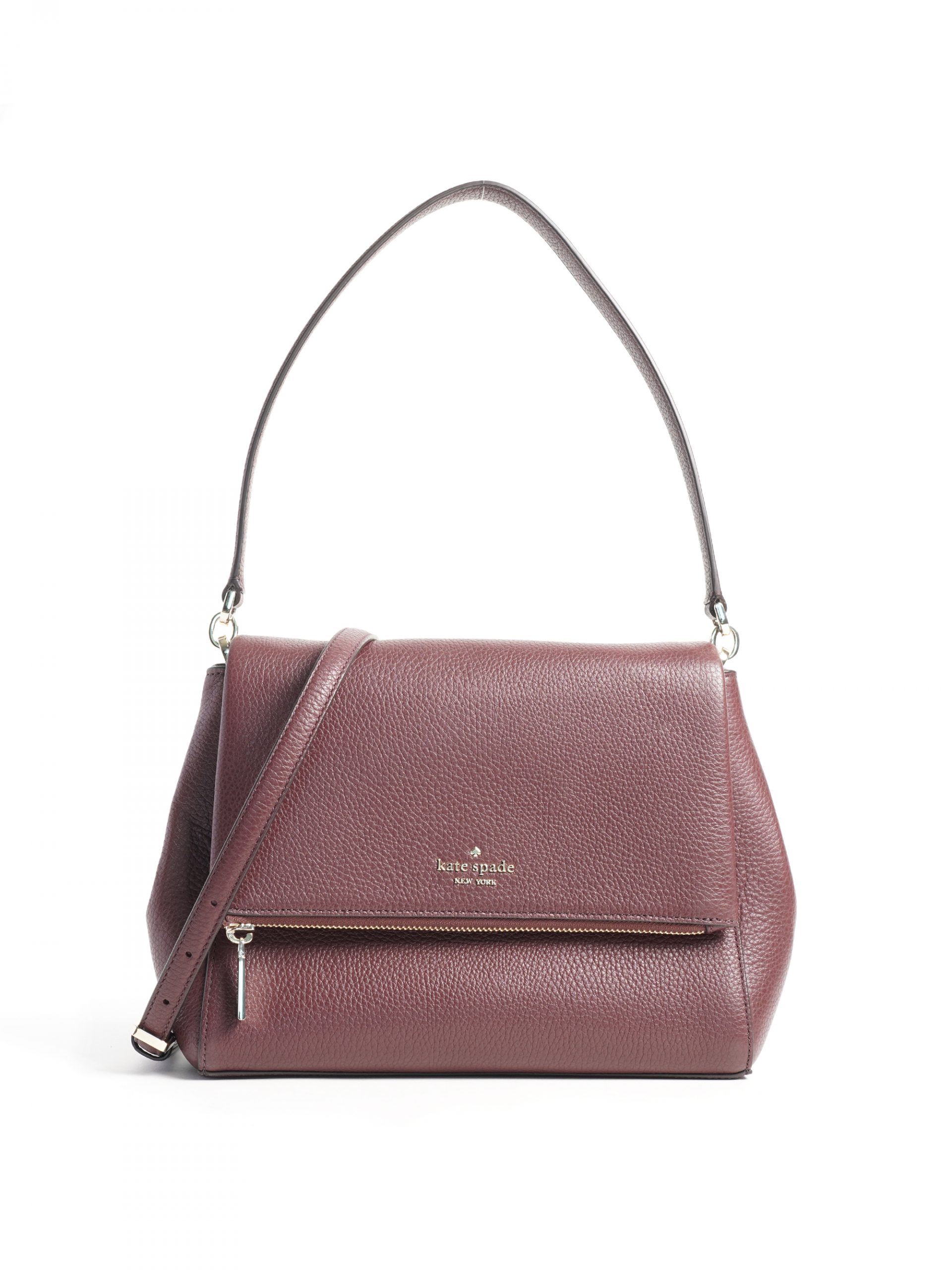 Kate Spade Leila Medium Pebbled Leather Flap Shoulder Bag In Cherrywood:  Handbags