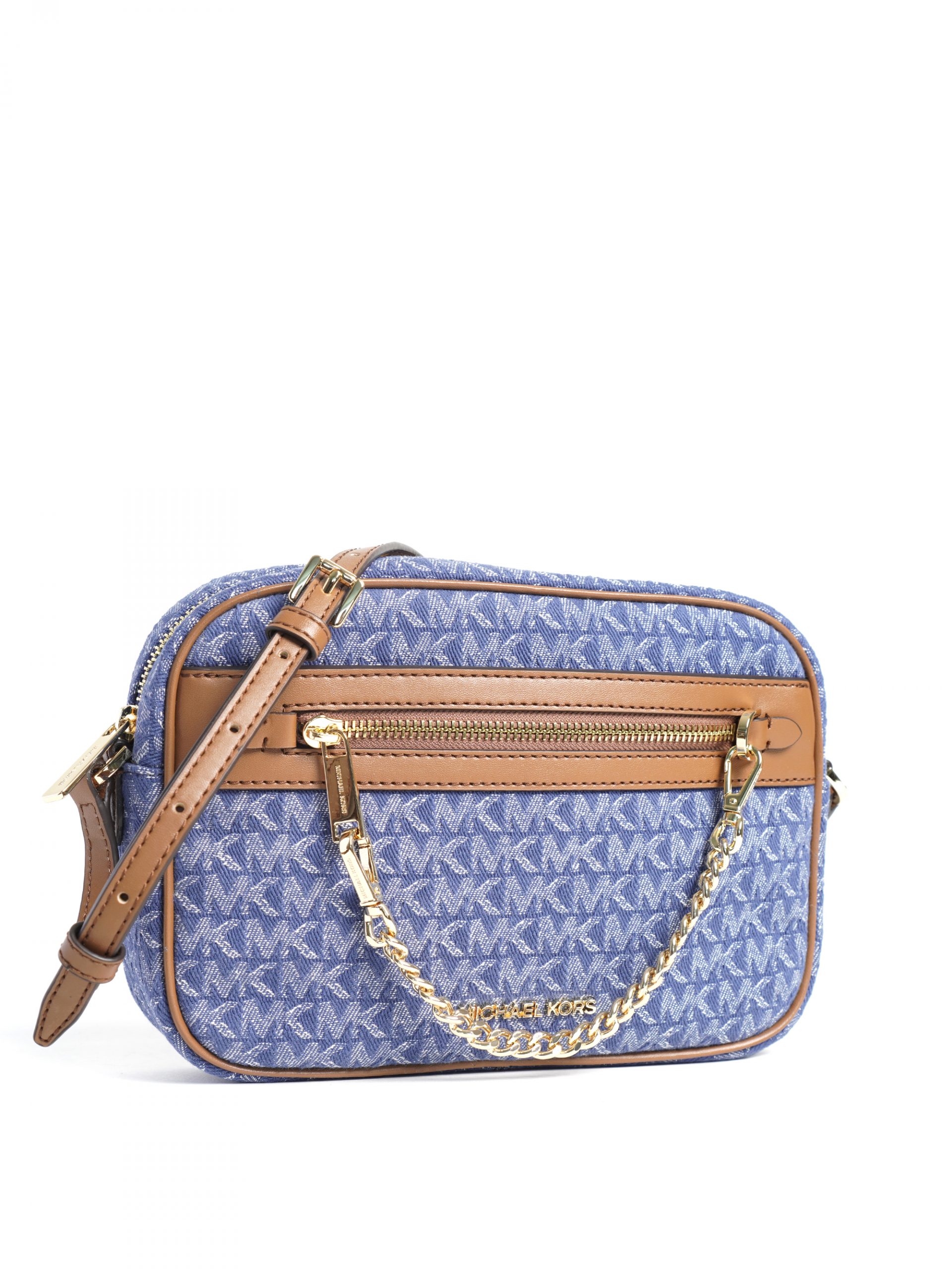 Michael Kors Jet Set Large East West Indigo Denim Zip Chain Crossbody