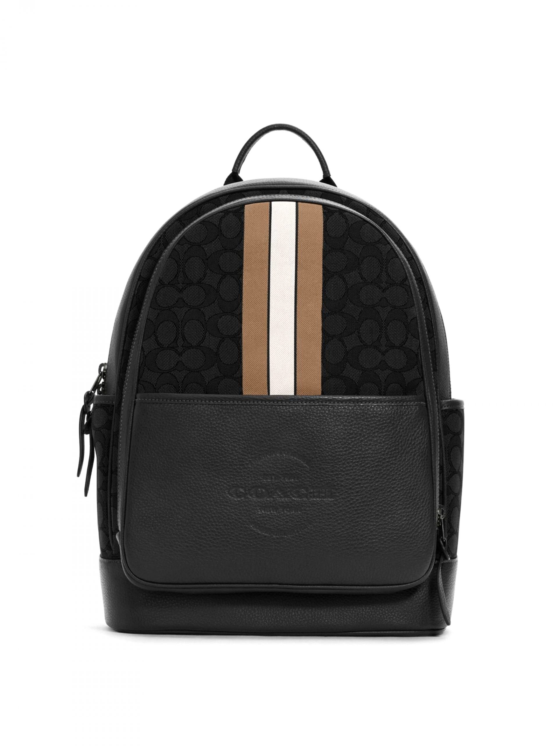 Coach Thompson Backpack Signature Jacquard Varsity Stripe Mahogany Ginger Multi Averand
