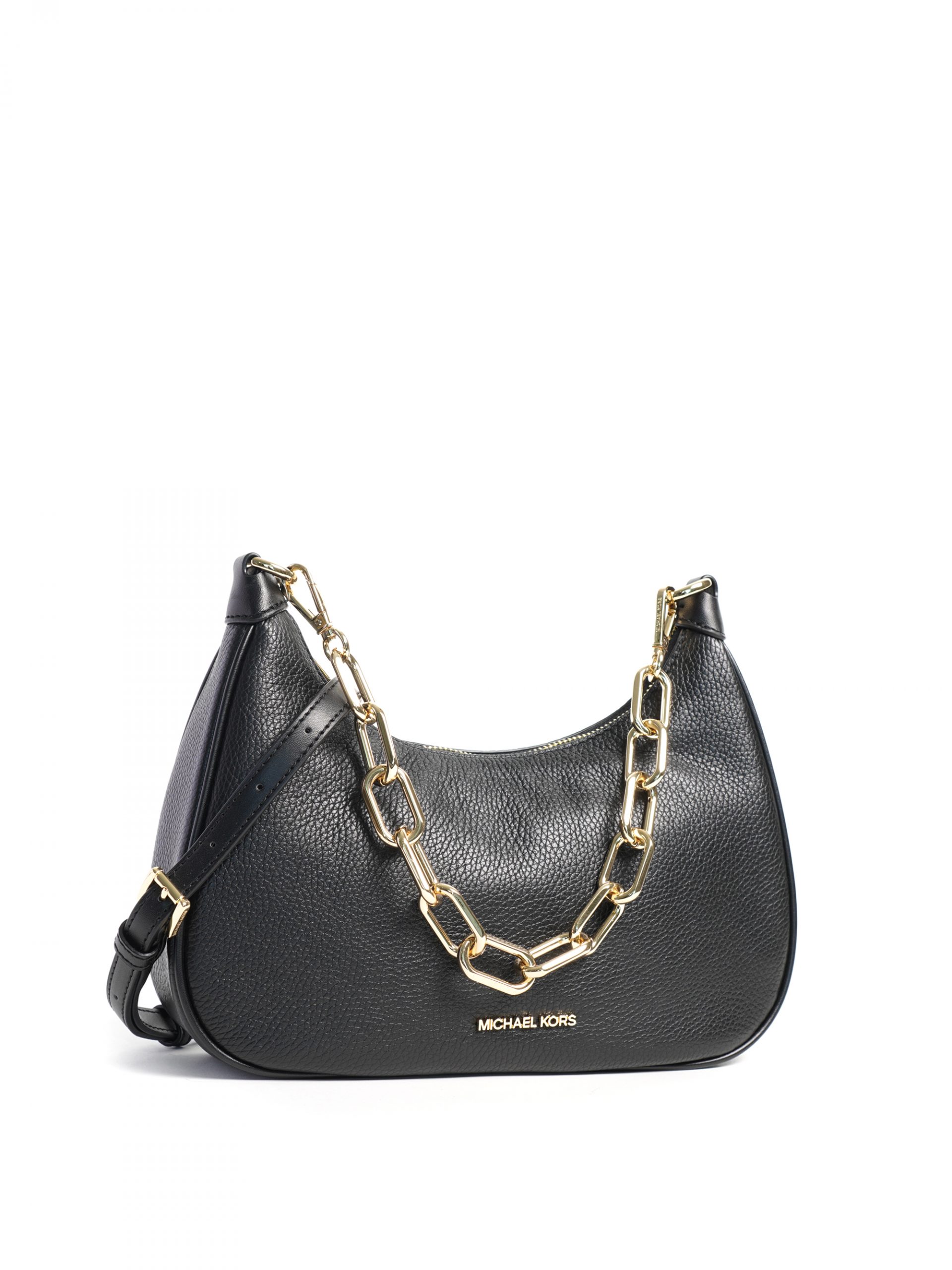 Michael Kors Cora Black Pebbled Leather Large Zip Pouchette Crossbody  Handbag