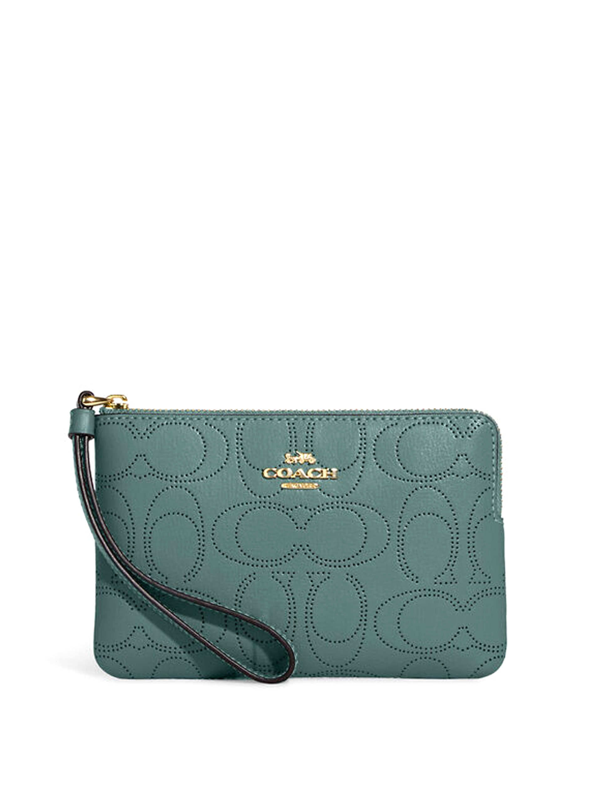 Coach corner zip wristlet in signature leather hotsell