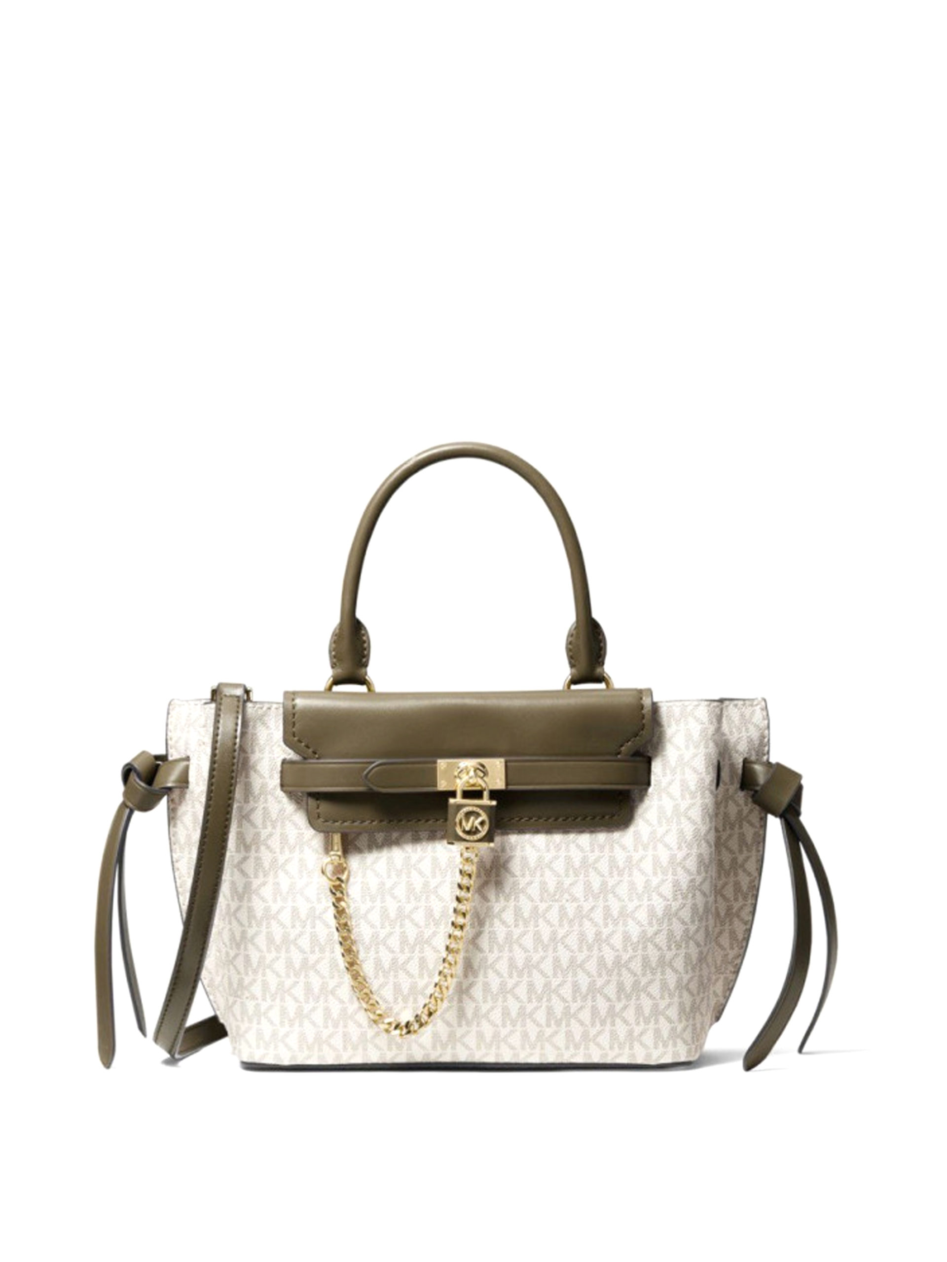 Michael Kors Hamilton Legacy Small Belted Satchel Signature Vanilla Olive