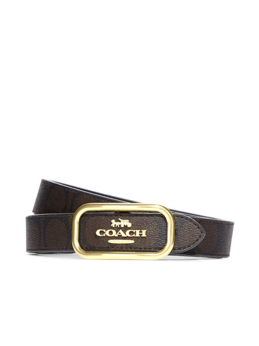 Coach Rectangle Buckle Belt 25 MM Signature Brown Black Size M